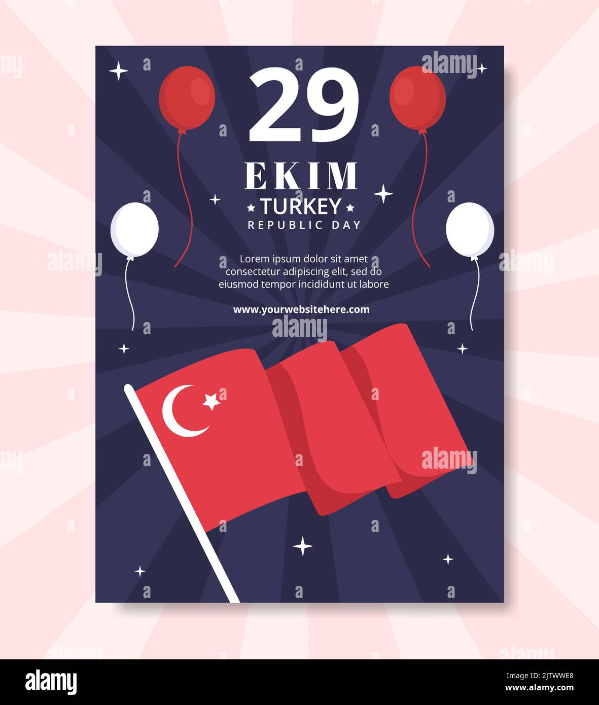 29 Ekim Türkei Republik Tag Poster Vorlage Hand Gezeichnet Cartoon Flache Illustration Stock Vektor