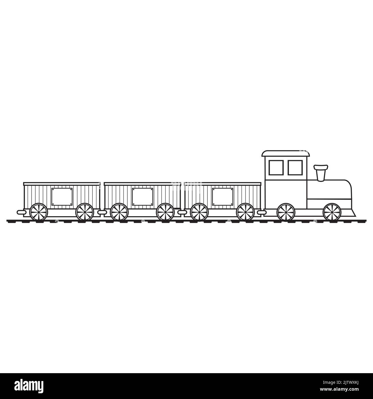 Malbuch für Kinder Zug, schwarze Kontur Linie, Vektor isoliert Doodle Illustration. Stock Vektor