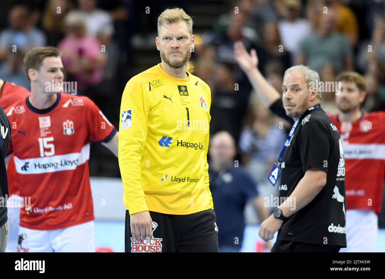 Hamburg, Deutschland. 01. September 2022. Handball: Bundesliga, HSV Hamburg - SG Flensburg-Handewitt in der Barclays Arena. Torwart Johannes Bitter (HSV Handball) nach dem Spiel. Quelle: Michael Schwartz/dpa/Alamy Live News Stockfoto