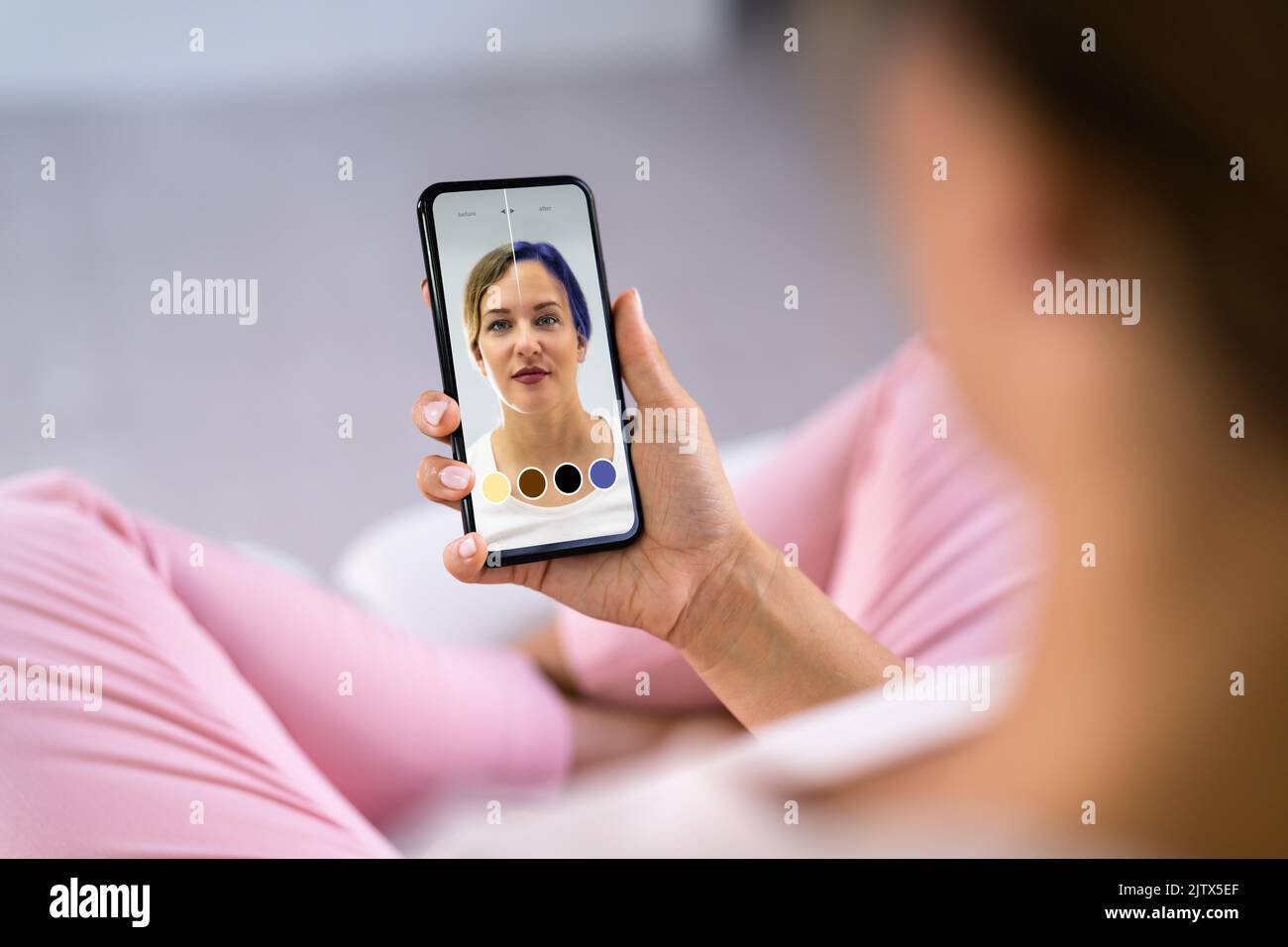 AR Beauty Filter-Technologie. Frauenhaare Und Kosmetik Stockfoto