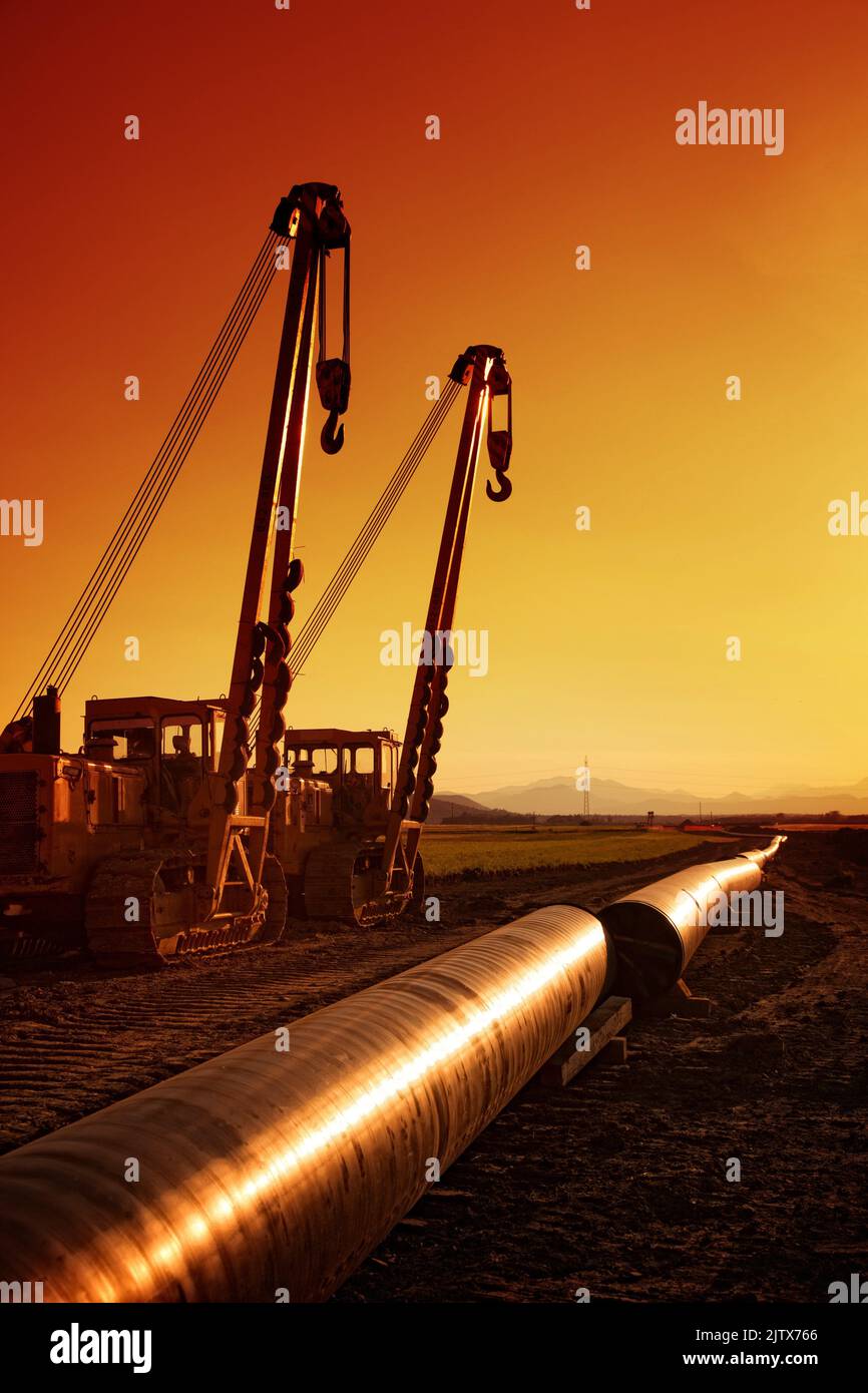 Bau einer Erdgaspipeline Stockfoto