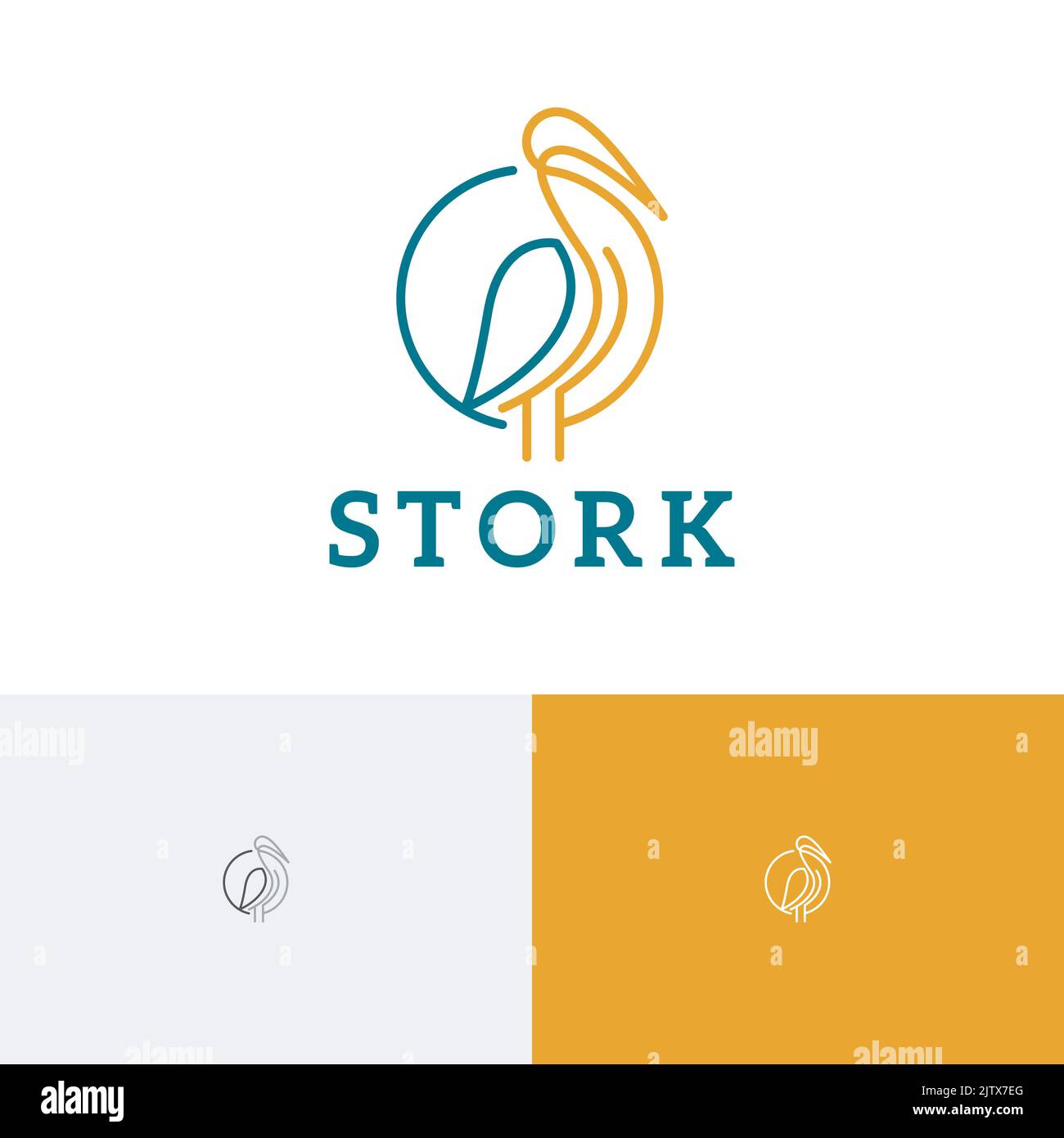 Storch Bird Animal Circle Einzigartiges Monoline Logo Stock Vektor