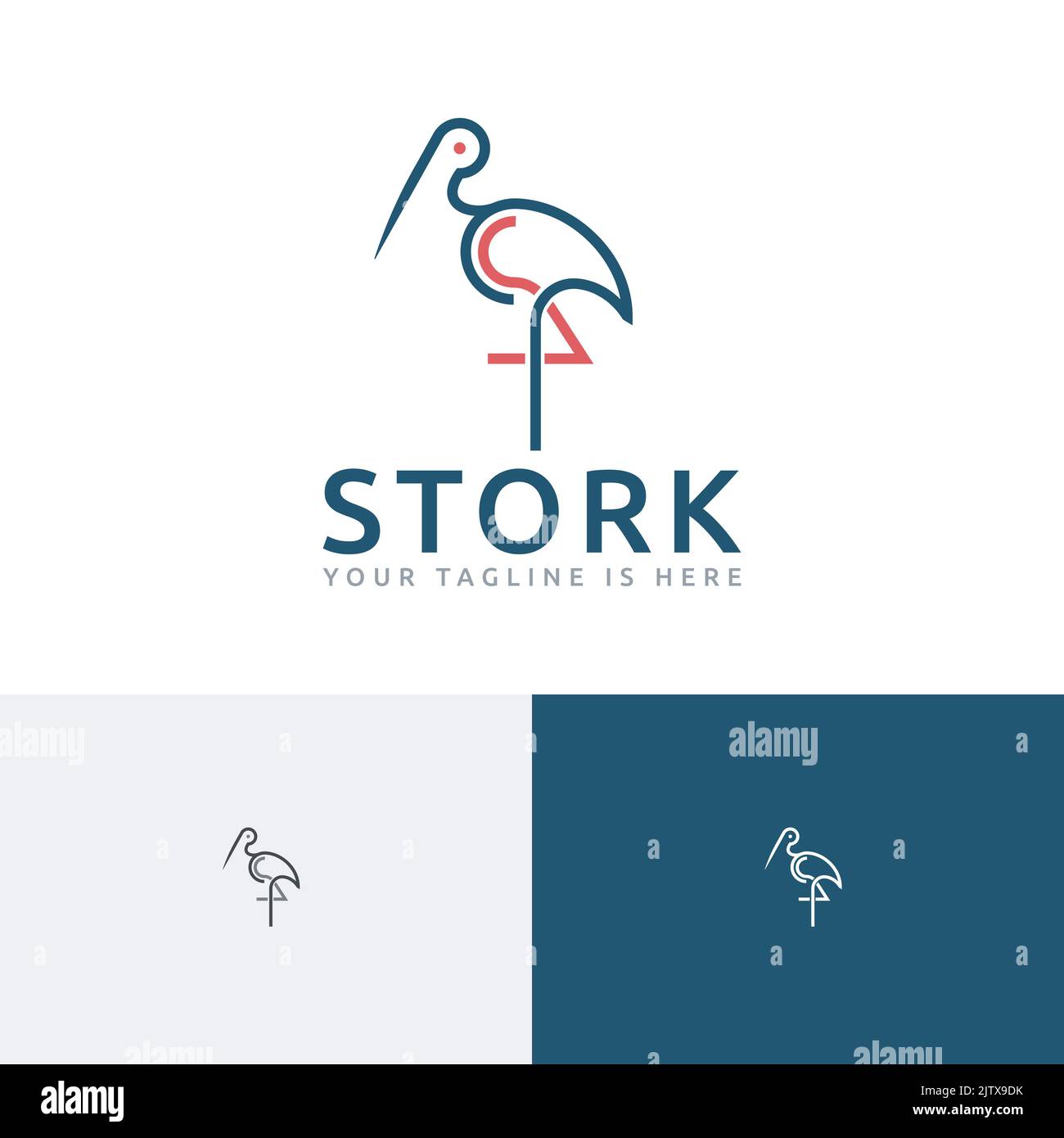 Elegantes Logo Im Monoline-Stil Mit Storch Bird Tier Stock Vektor
