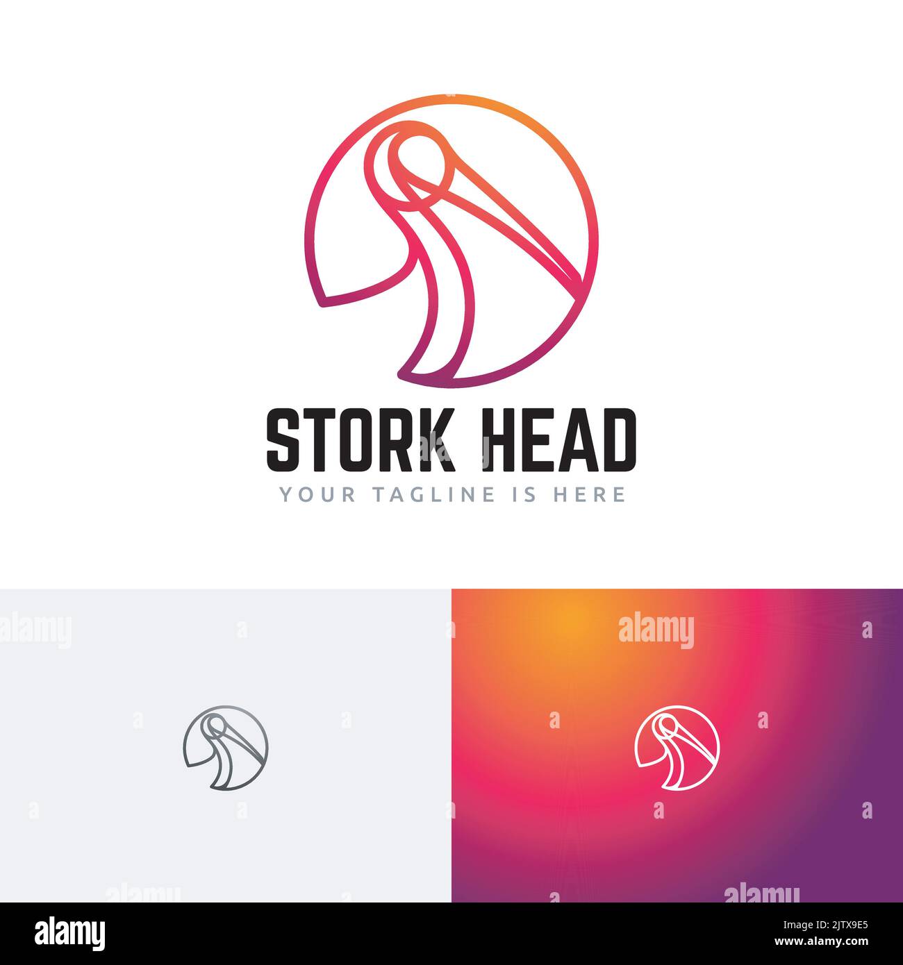Stork Head Circle Bird Animal Line Logo Stock Vektor