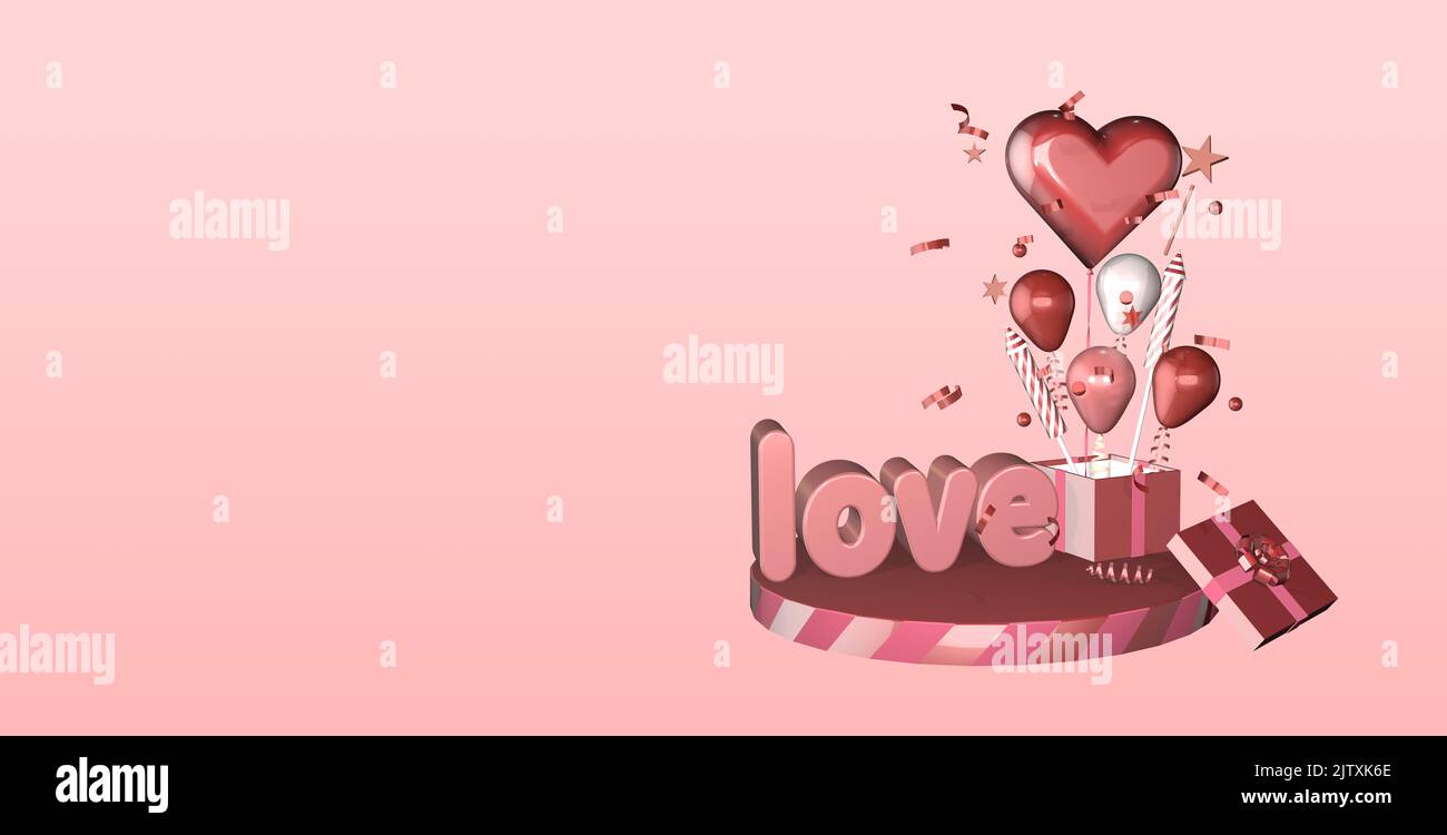 3D Valentinstag Hintergrund Muttertag Hintergründe Banner Geburtstag Banner Ballons Liebe Wort geeignet für Muttertag Valentinstag Geburtstag Stockfoto