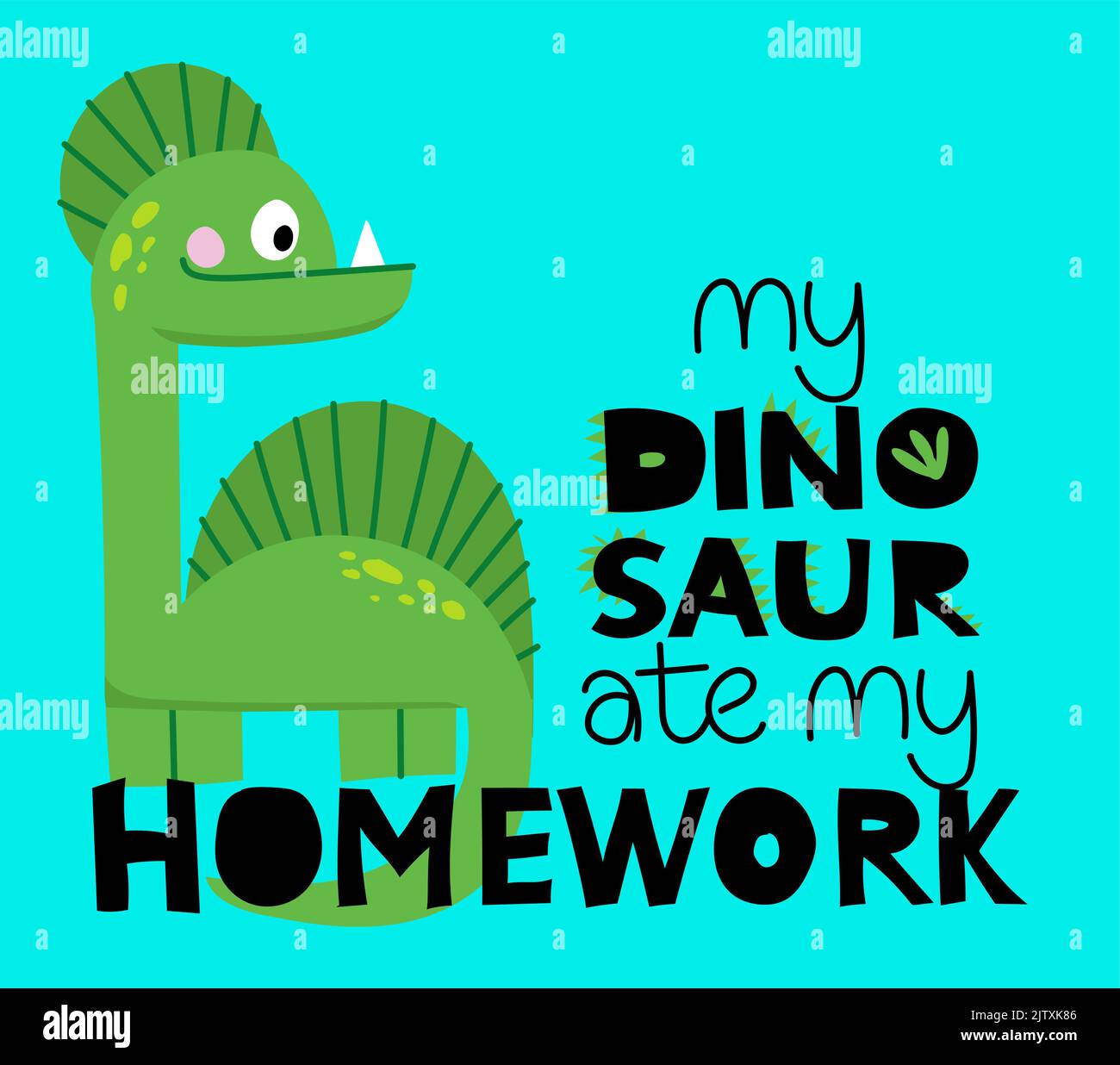 Mein Dinosaurier aß meine Hausaufgaben- Typografie Design. Gut für Kleidung, Geschenksets, Fotos oder Motivationsplakate. Willkommen zurück in der Schule. Stock Vektor