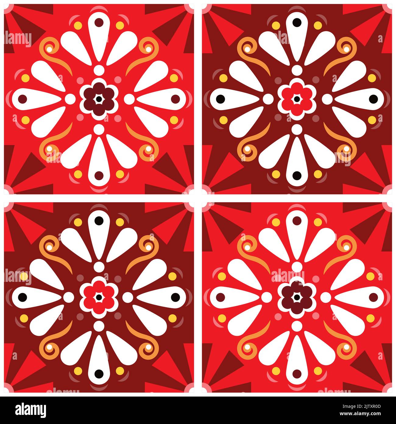 Florale und geometrische nahtlose Fliesen Vektor-Muster inspiriert von talavera Designs aus Mexiko Stock Vektor