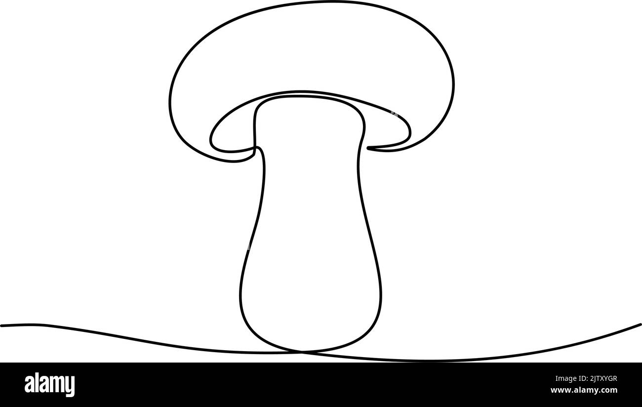 Kontinuierliche eine Linie Zeichnung des Pilzes. Vektorgrafik Stock Vektor