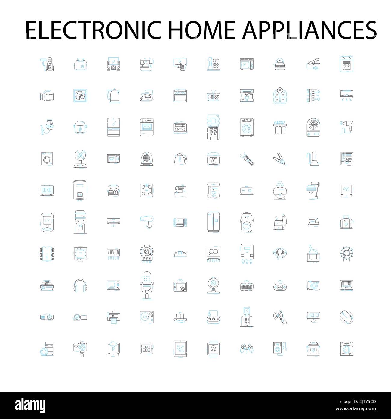 Symbole für Elektronik- und Haushaltsgeräte, Schilder, Umrisssymbole, lineare Illustrationen zur Liniensammlung des Konzepts Stock Vektor