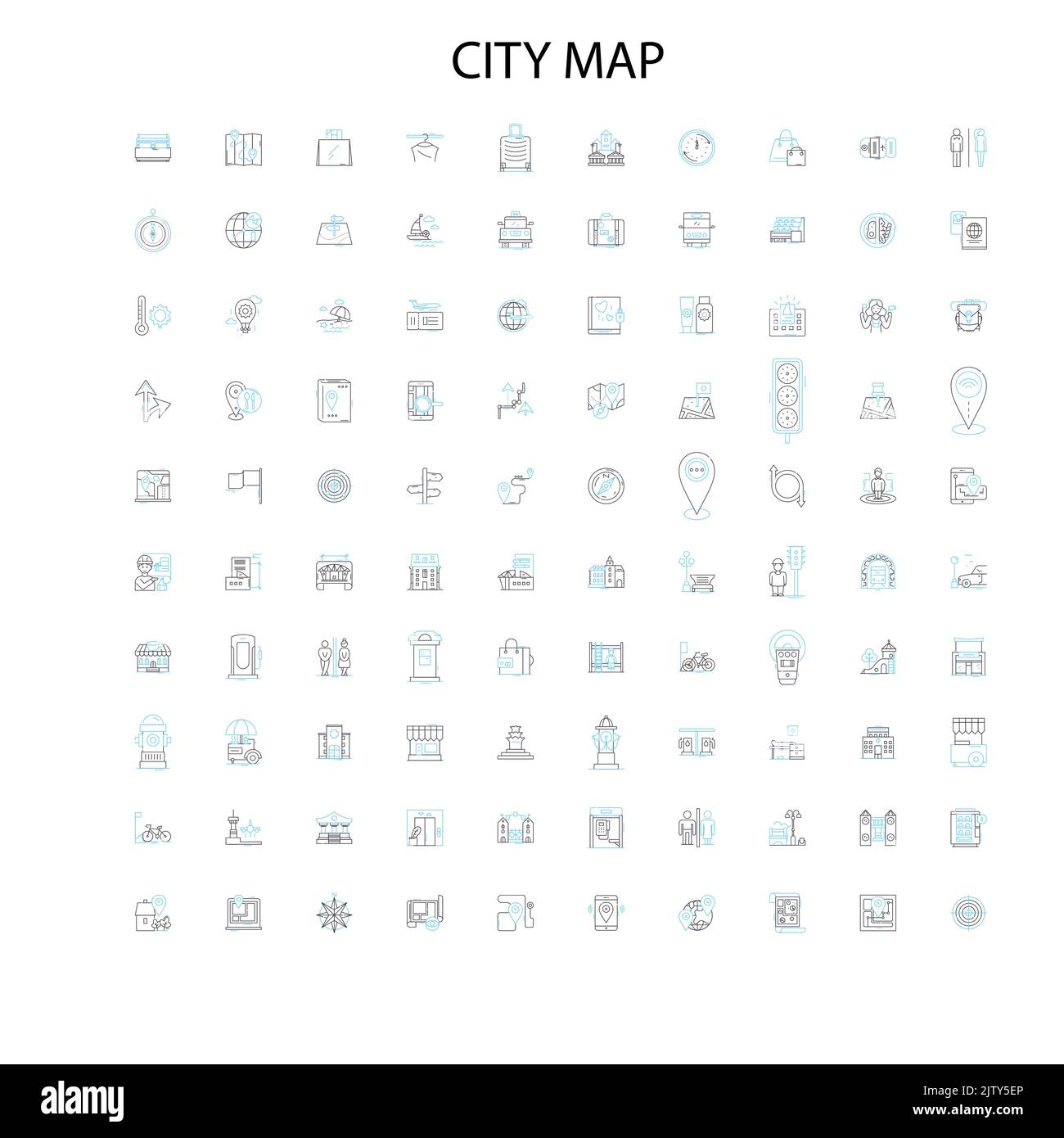 Stadtkarte Symbole, Schilder, Umrisssymbole, Konzept lineare Illustration Linie Sammlung Stock Vektor