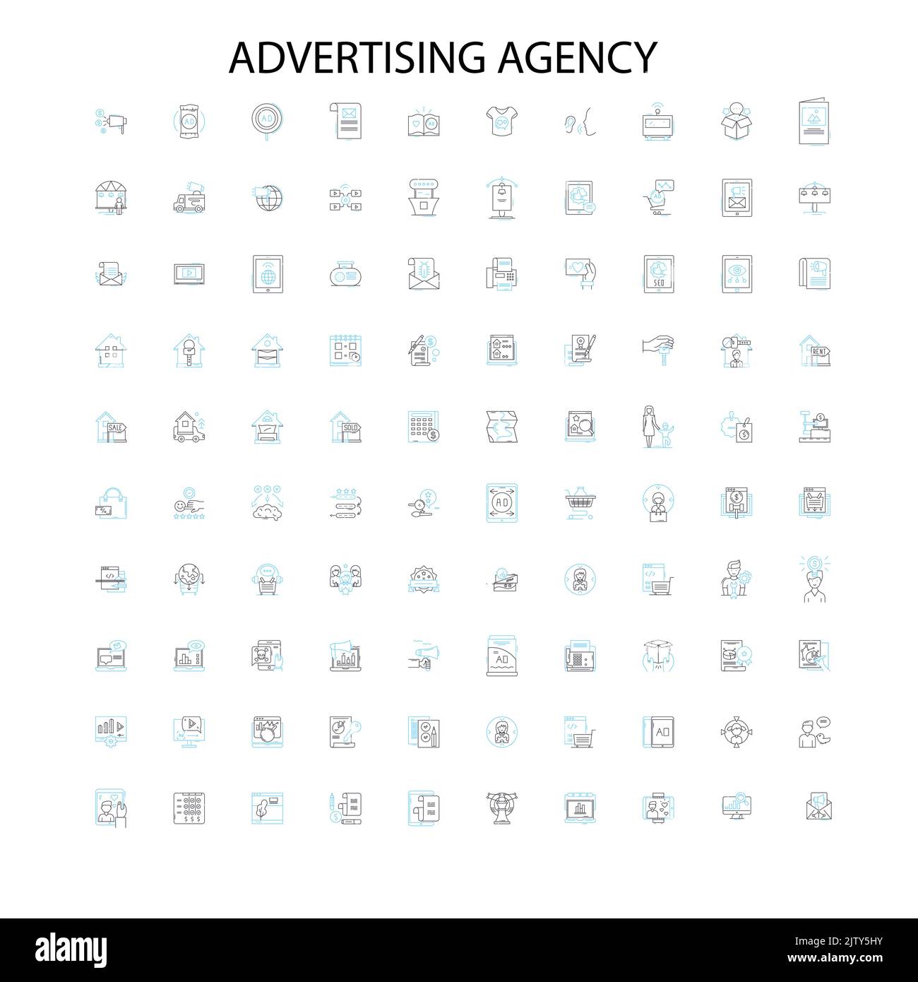 Werbung Specialty Sales Icons, Schilder, Umrisssymbole, Konzept lineare Illustration Linie Sammlung Stock Vektor