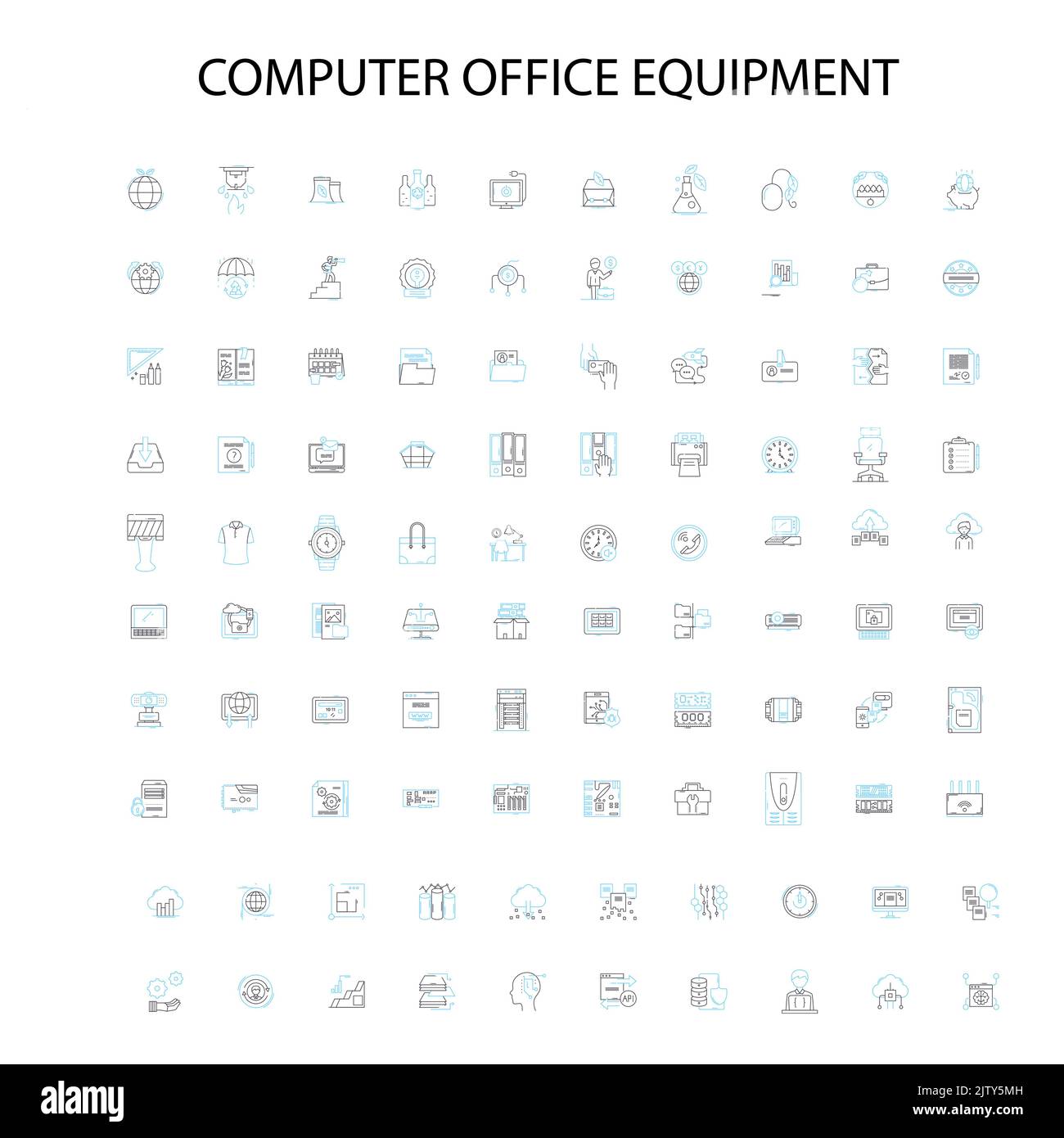 Computer Büroausstattung Symbole, Schilder, Umrisssymbole, Konzept lineare Illustration Linie Sammlung Stock Vektor