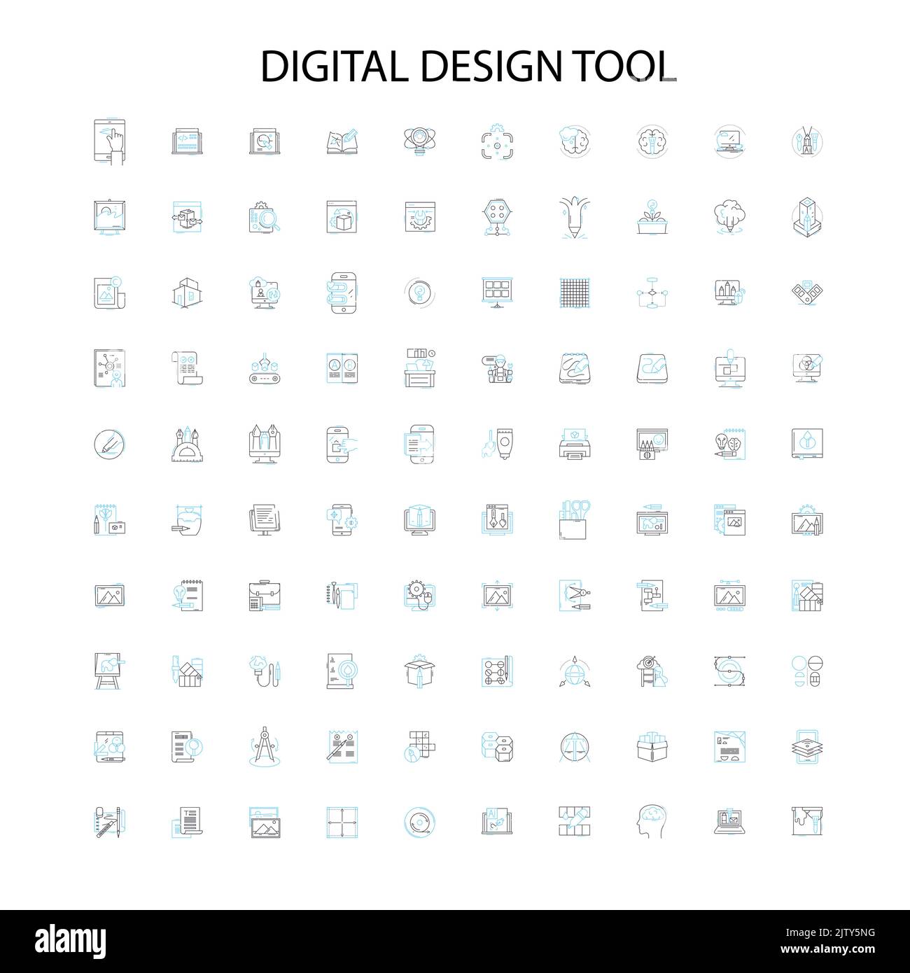 Digitale Design-Tool Symbole, Schilder, Umrisssymbole, Konzept lineare Illustration Linie Sammlung Stock Vektor