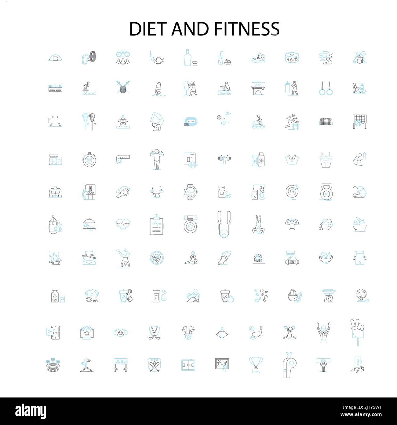 Ernährung und Fitness-Symbole, Schilder, Umrisssymbole, Konzept lineare Illustration Linie Sammlung Stock Vektor