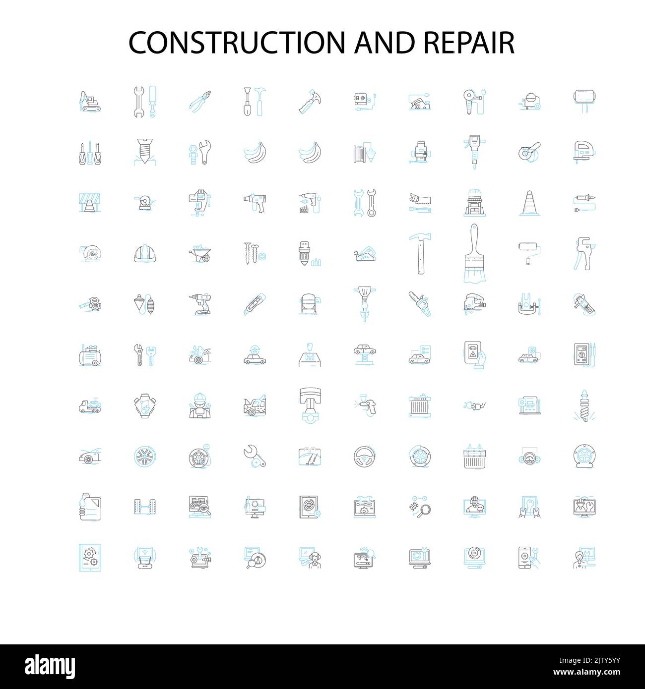 Bau- und Reparatur-Symbole, Schilder, Umrisssymbole, Konzept lineare Illustration Linie Sammlung Stock Vektor