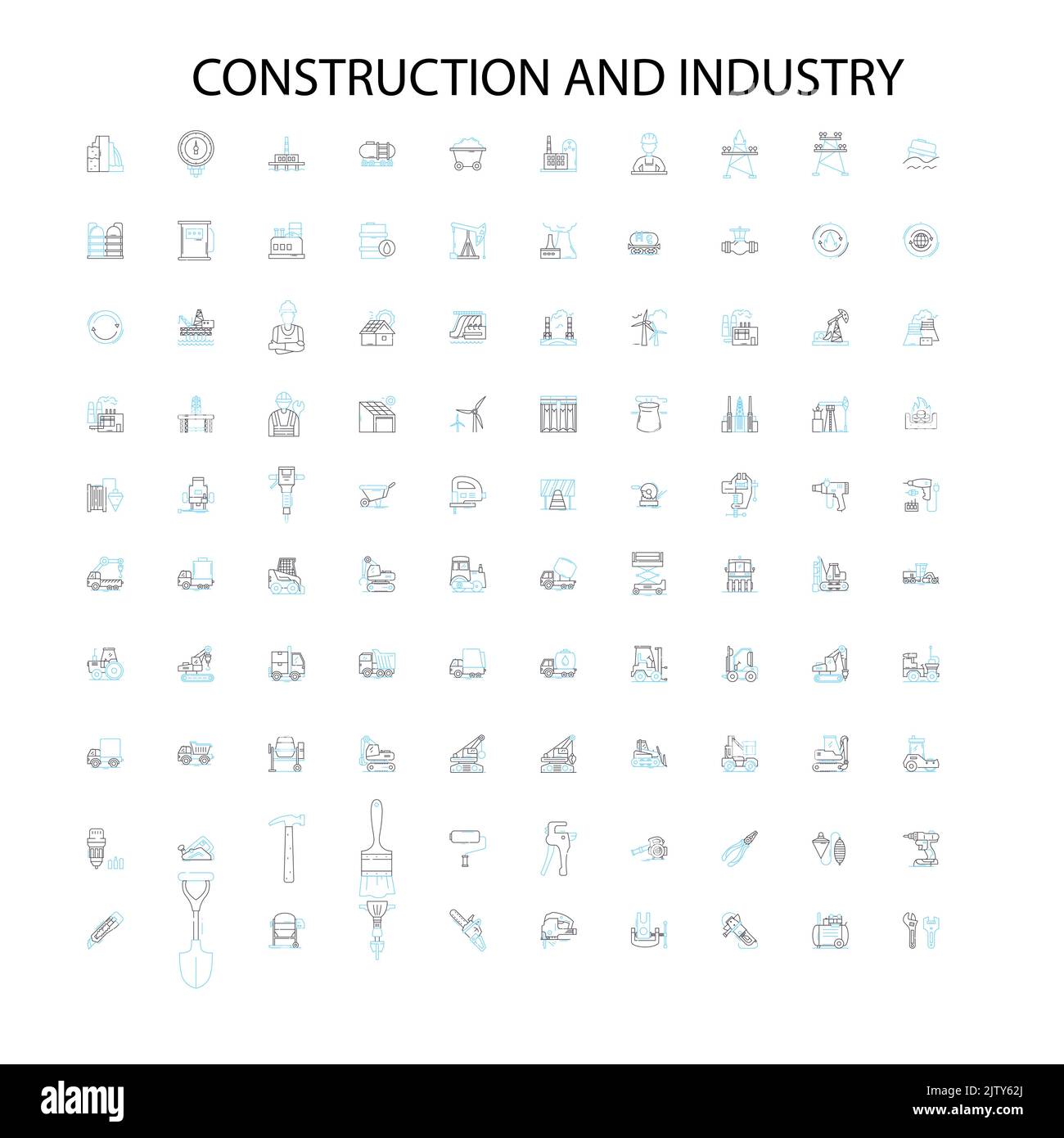 Bau- und Industrie-Symbole, Schilder, Umrisssymbole, Konzept lineare Illustration Linie Sammlung Stock Vektor