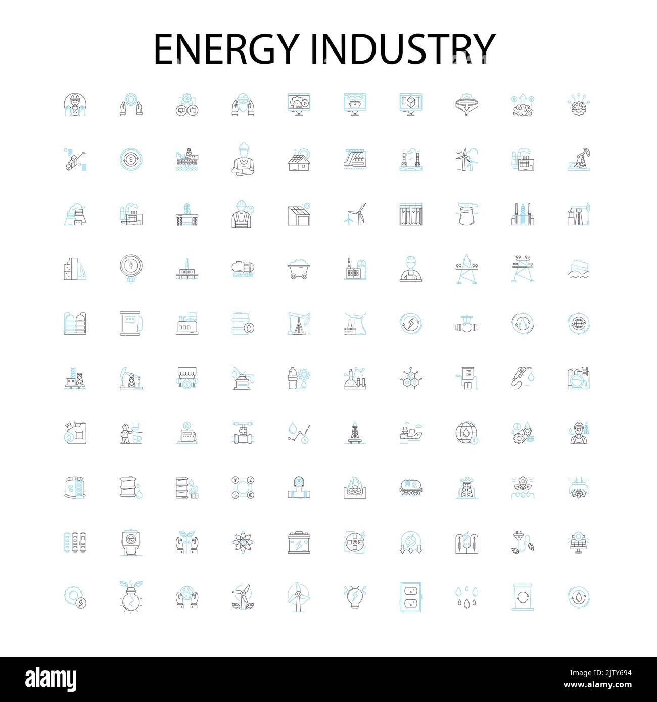 Symbole, Schilder, Umrisssymbole der Energieindustrie, lineare Linien-Kollektion für Konzepte Stock Vektor