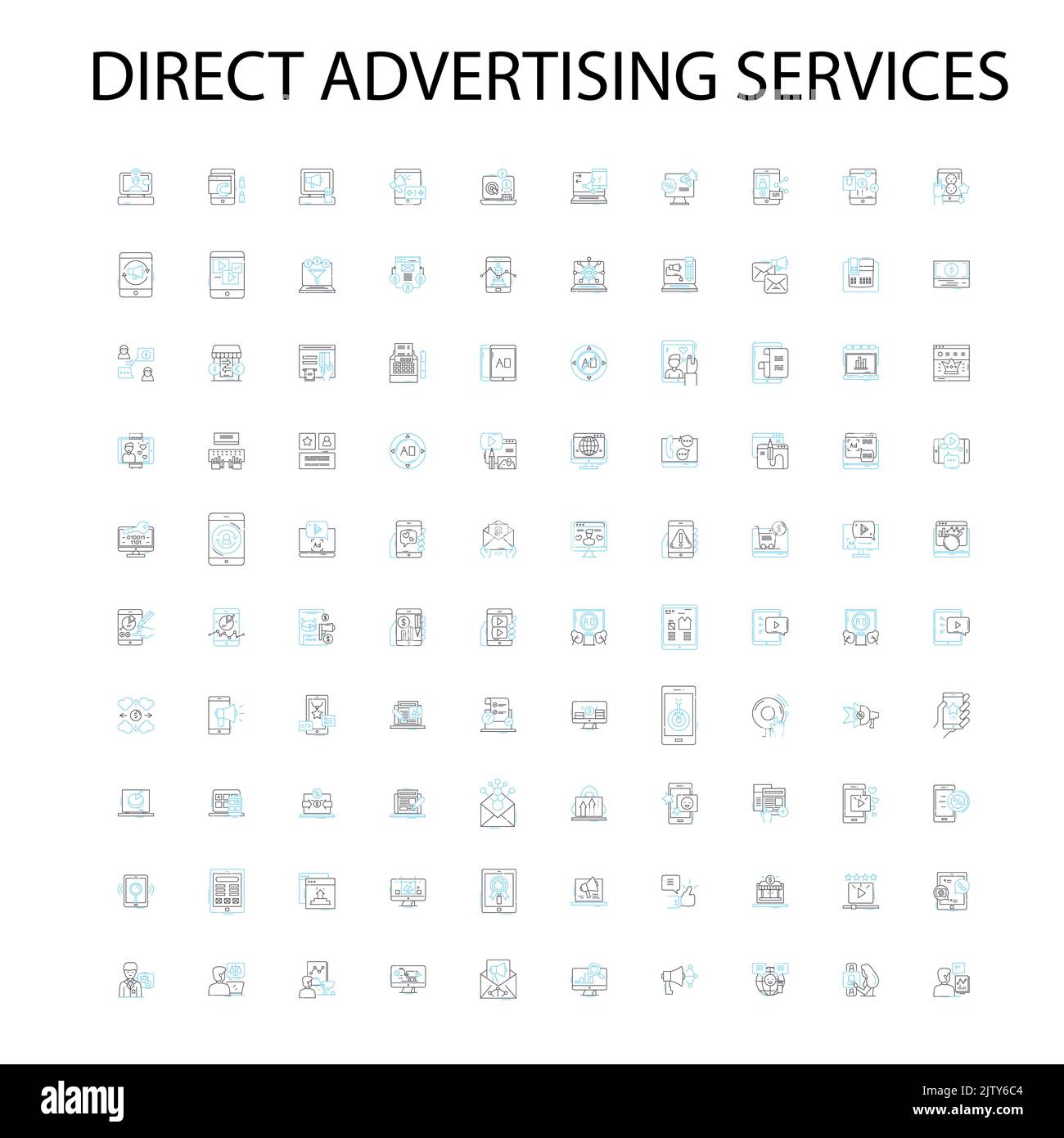 Direktwerbung Dienstleistungen Symbole, Schilder, Umrisssymbole, Konzept lineare Illustration Linie Sammlung Stock Vektor
