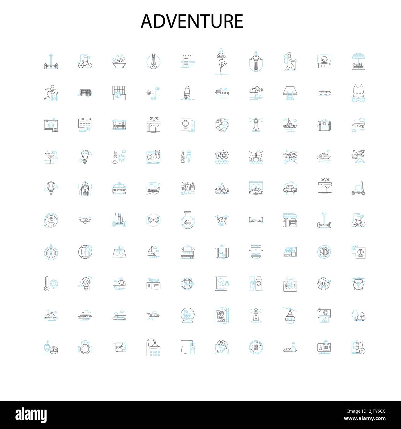 Abenteuer-Symbole, Schilder, Umrisssymbole, Konzept lineare Illustration Linie Sammlung Stock Vektor