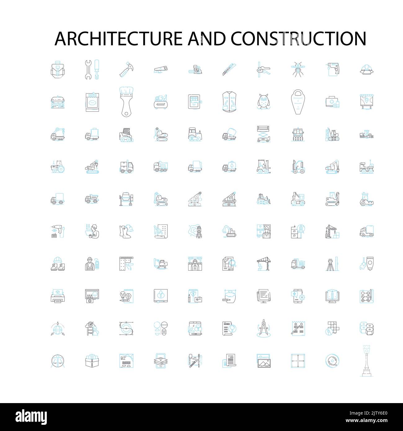 Architektur und Konstruktion Konzept Symbole, Schilder, Umrisssymbole, Konzept lineare Illustration Linie Sammlung Stock Vektor