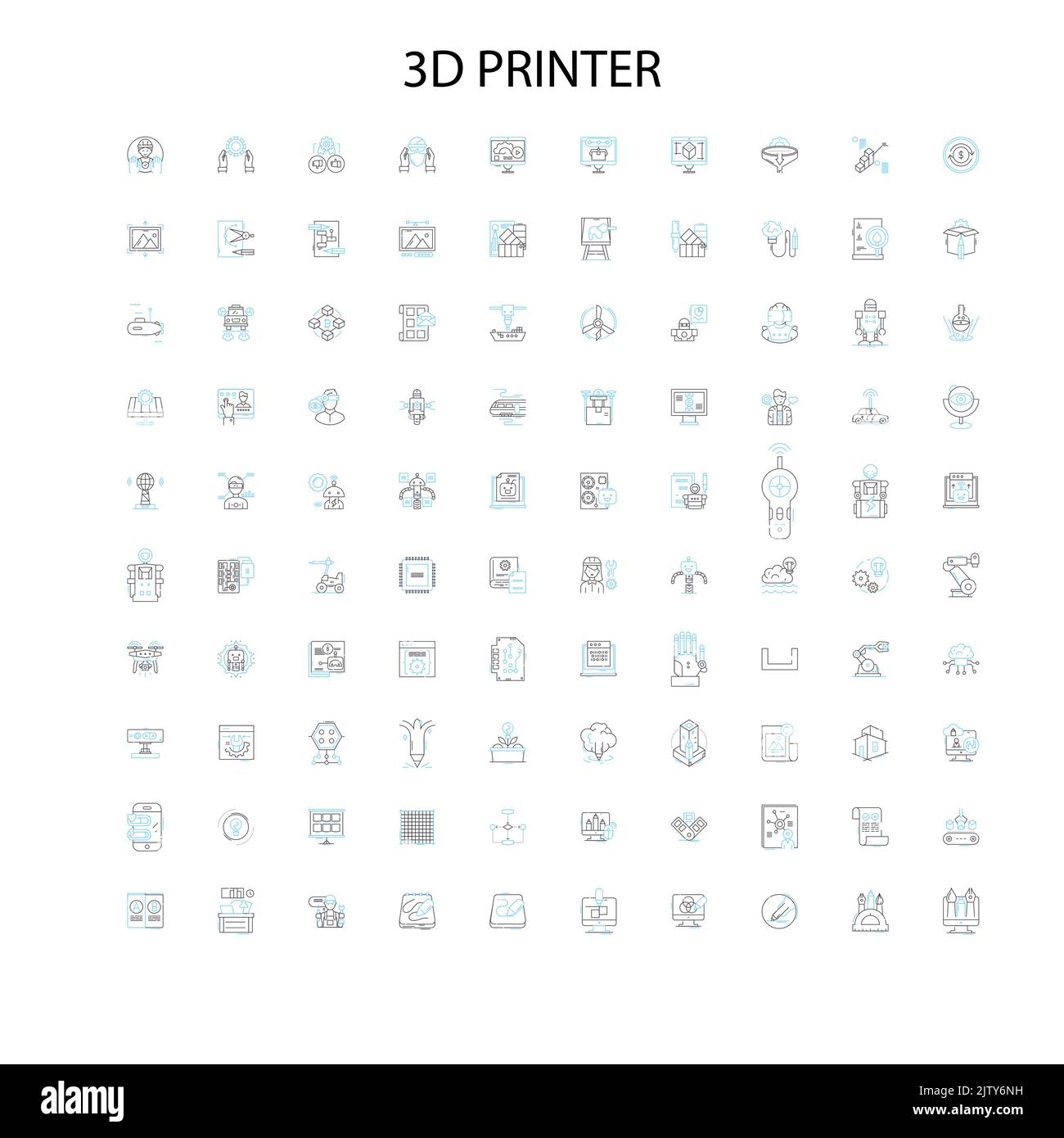 3D Drucker Symbole, Schilder, Umrisssymbole, Konzept lineare Illustration Linie Sammlung Stock Vektor