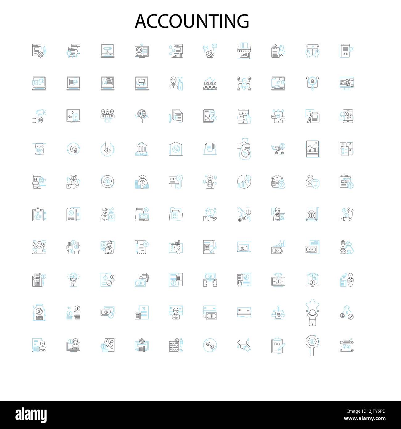 Buchhaltungssymbole, Schilder, Umrisssymbole, Konzept lineare Illustration Liniensammlung Stock Vektor