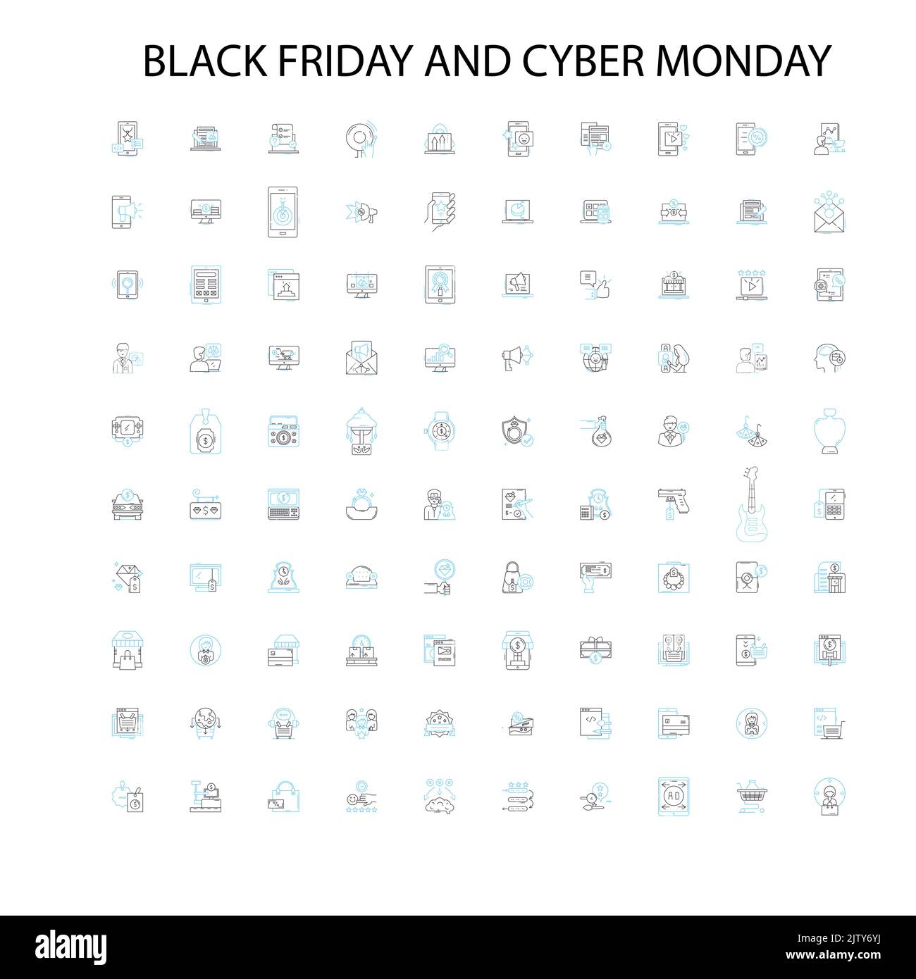 Black friday und Cyber monday Symbole, Schilder, skizzieren Symbole, Konzept lineare Illustration Linie Sammlung Stock Vektor