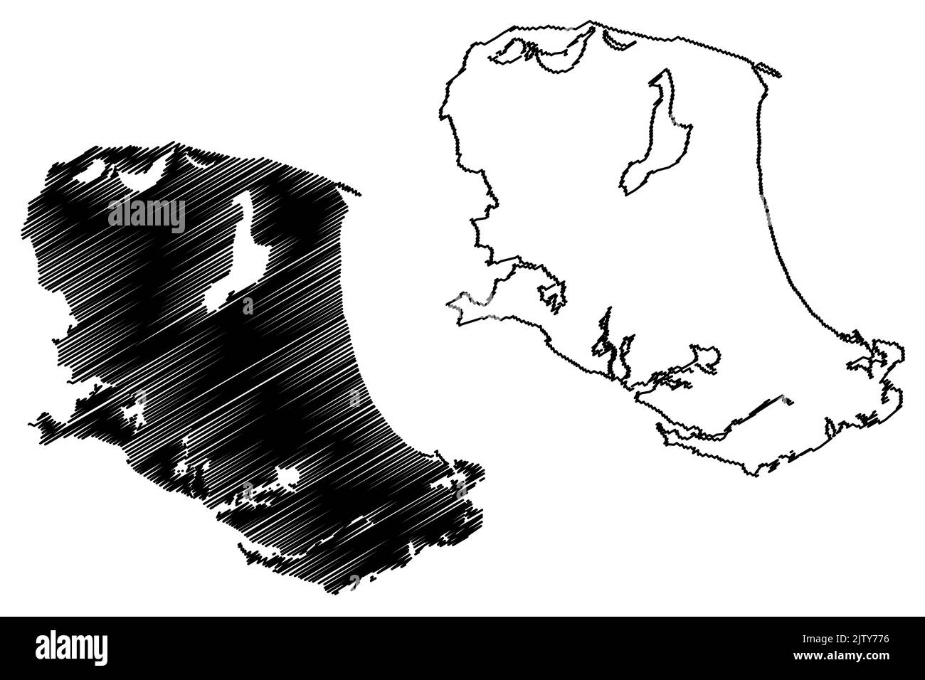 North Caicos Island (Turks- und Caicosinseln, Cenrtal America, Karibische Inseln, Britisches Überseegebiet) Kartenvektordarstellung, Scribble Sketc Stock Vektor
