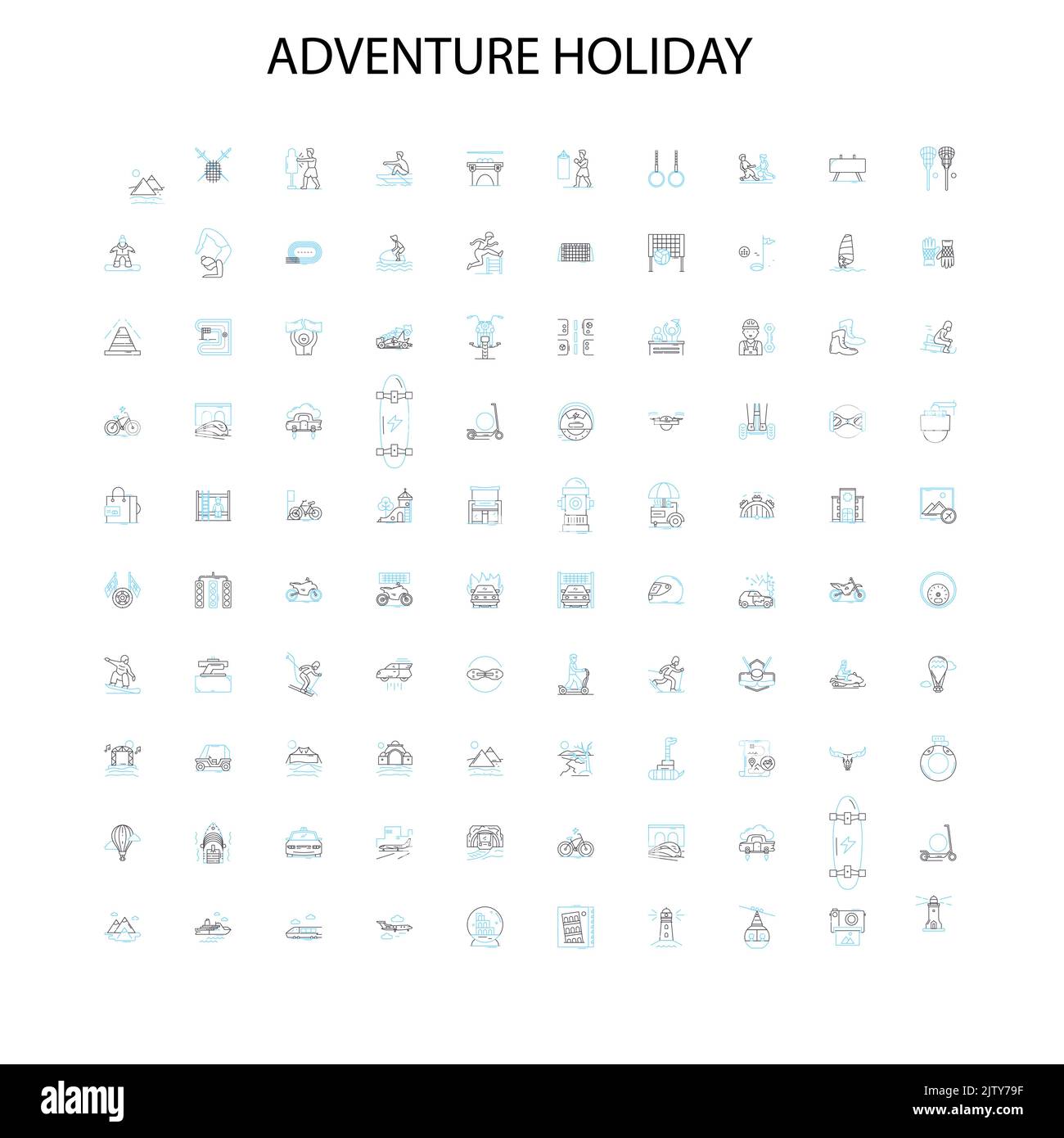 Abenteuer Urlaub Symbole, Schilder, Umrisssymbole, Konzept lineare Illustration Linie Sammlung Stock Vektor