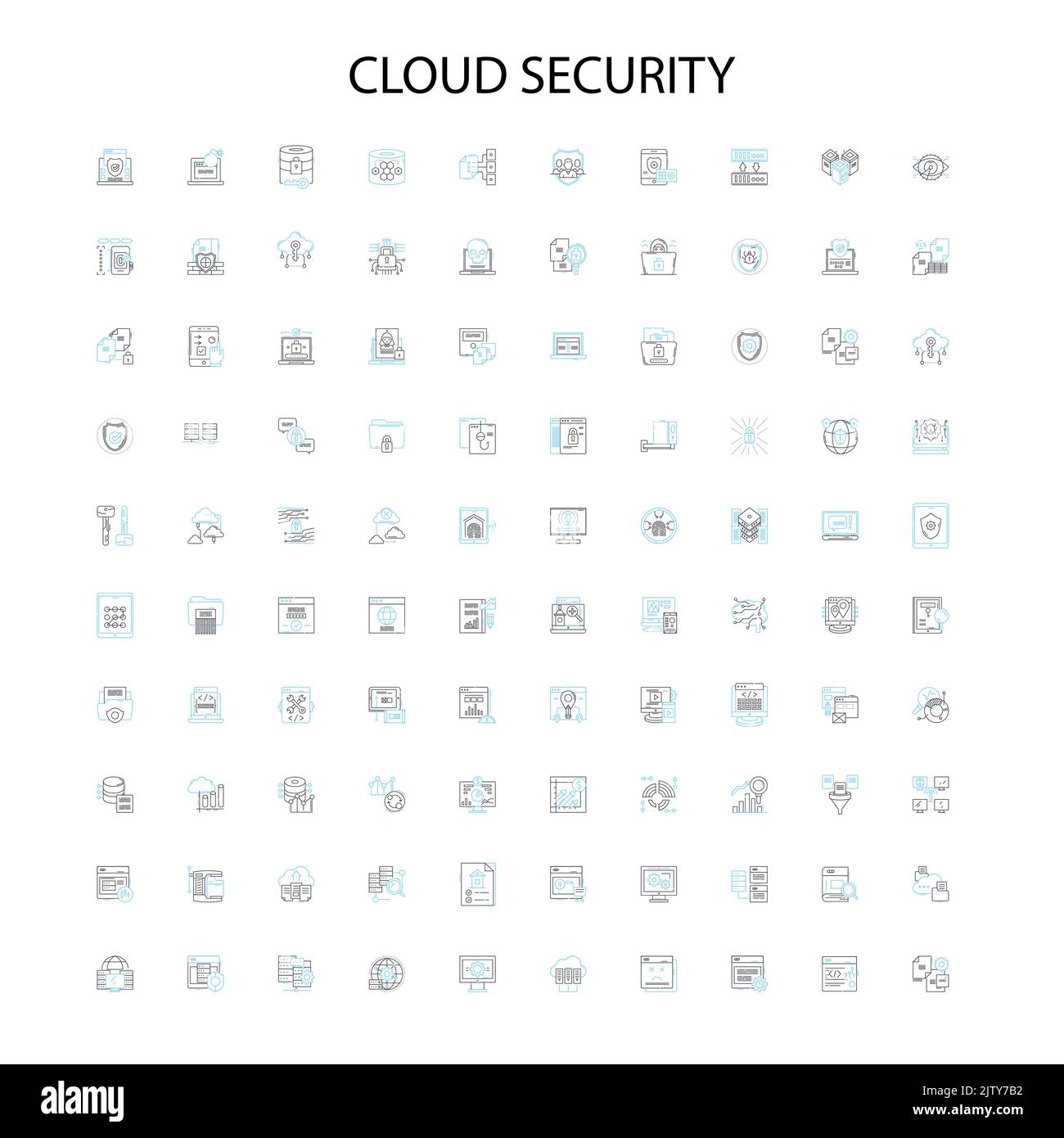 Cloud-Sicherheit Symbole, Schilder, Umrisssymbole, Konzept lineare Illustration Linie Sammlung Stock Vektor