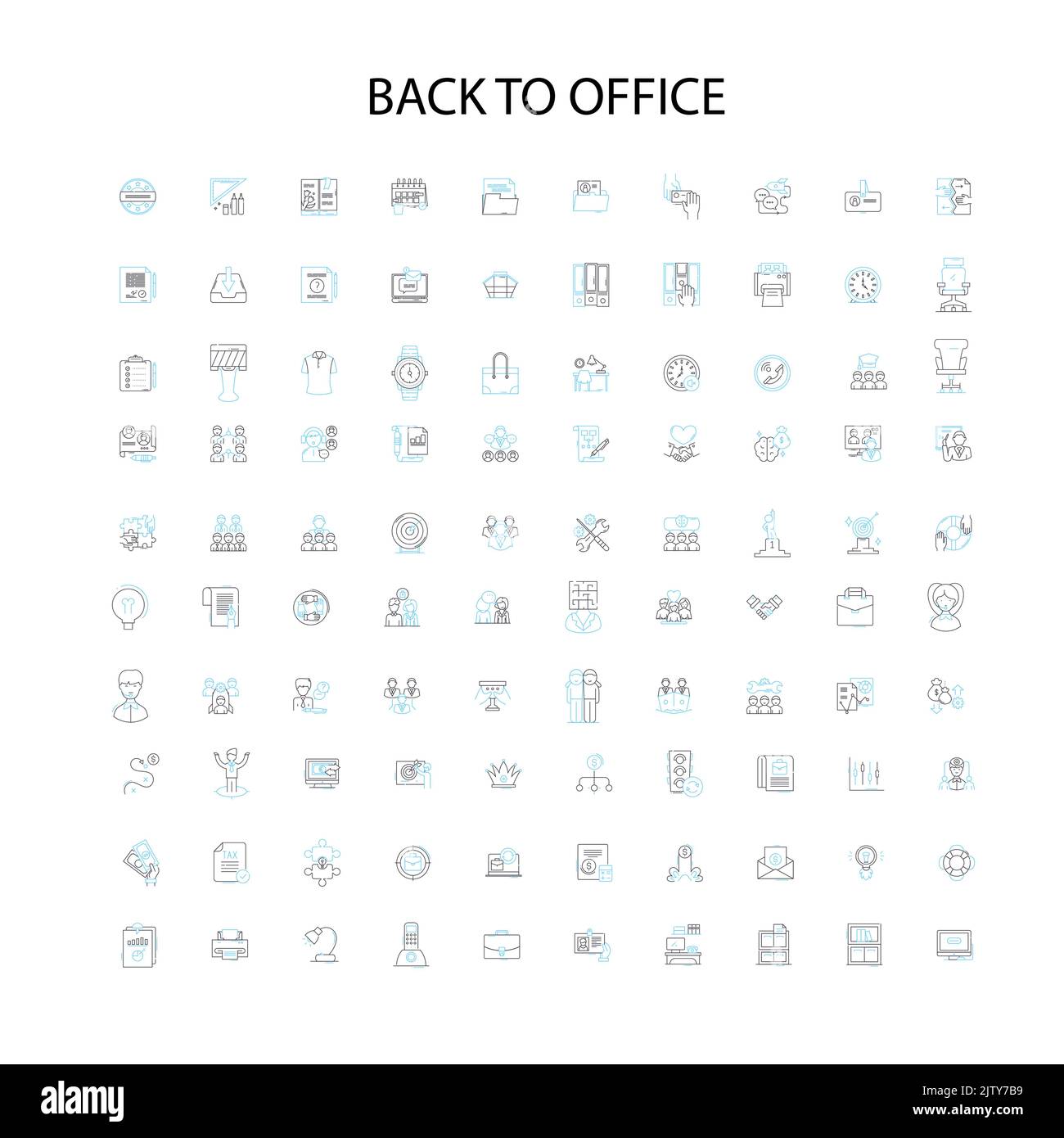 Zurück zu Büro Symbole, Schilder, Umrisssymbole, Konzept lineare Illustration Linie Sammlung Stock Vektor