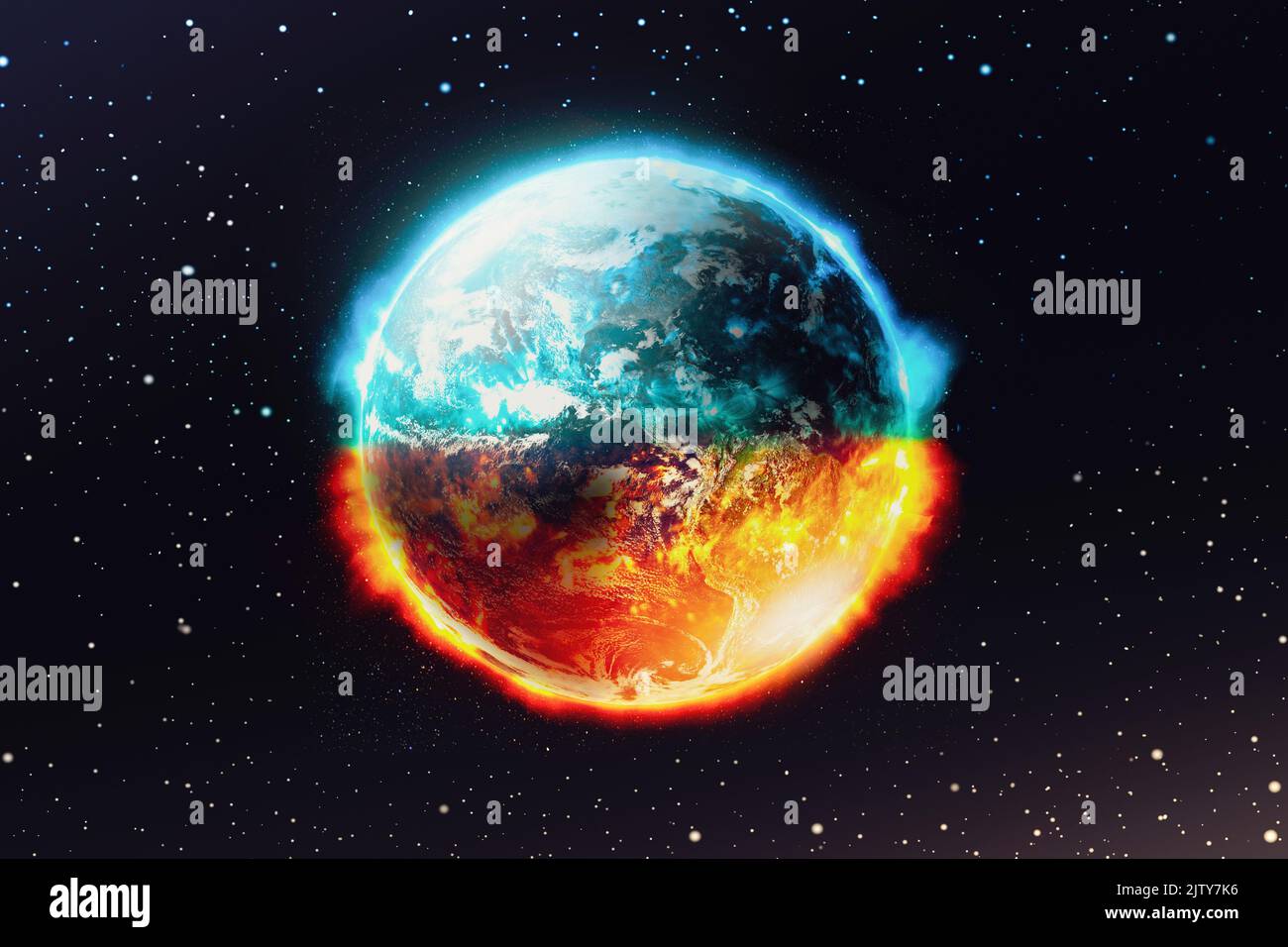 Ansicht des schauenden Planeten Erde auf Weltraumgalaxie und Sternhintergrund , Global Catastrophe Concept , Elemente dieses Bildes von der NASA eingerichtet. Stockfoto