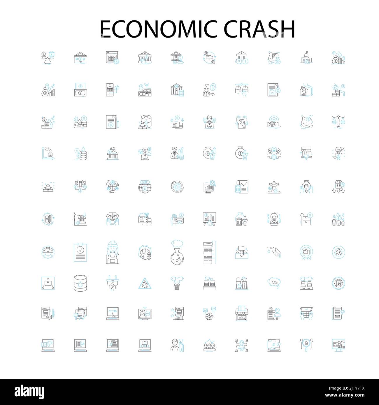 Wirtschaftliche Crash-Symbole, Schilder, Umrisssymbole, Konzept lineare Illustration Linie Sammlung Stock Vektor