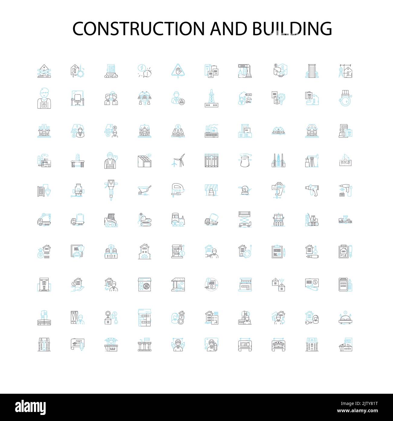 Bau- und Gebäude-Ikonen, Schilder, Umrisssymbole, Konzept lineare Illustration Linie Sammlung Stock Vektor