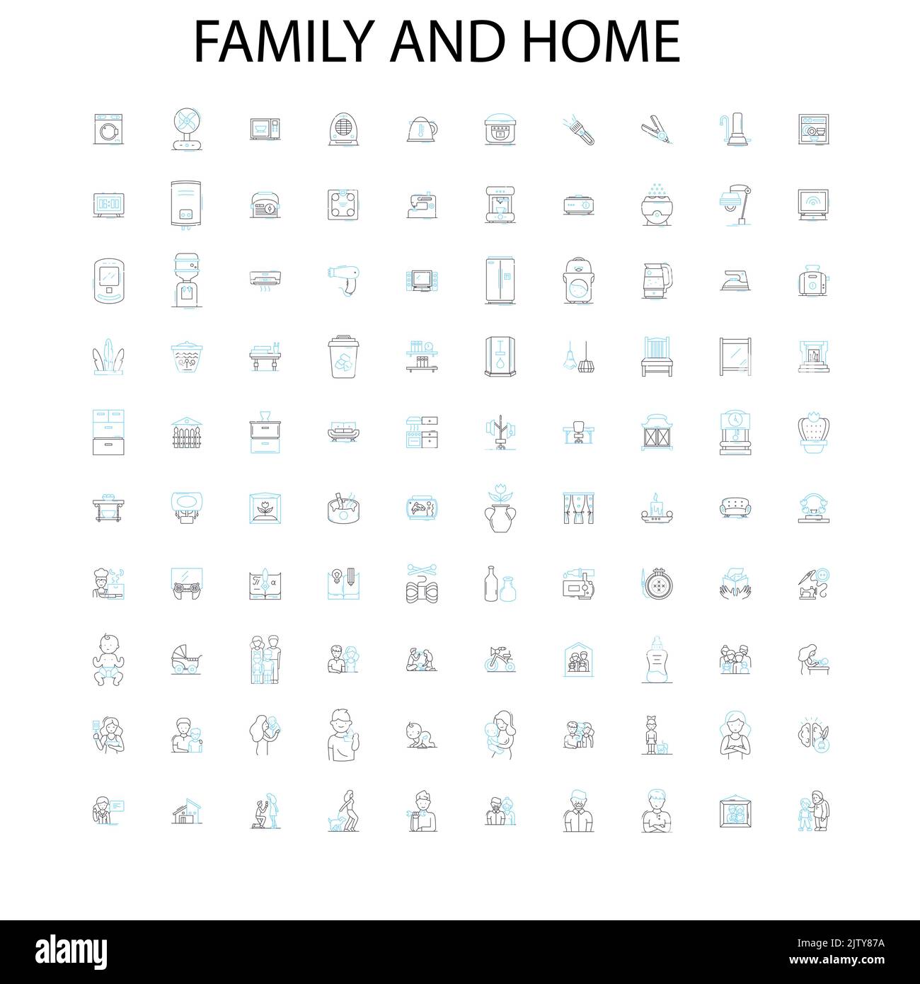 Familie und zu Hause Symbole, Schilder, Umrisssymbole, Konzept lineare Illustration Linie Sammlung Stock Vektor