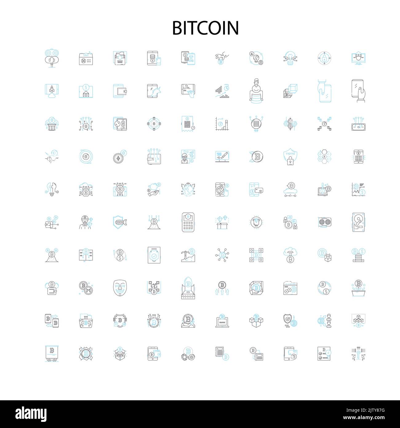 bitcoin Symbole, Zeichen, Umrisssymbole, Konzept lineare Illustration Linie Sammlung Stock Vektor