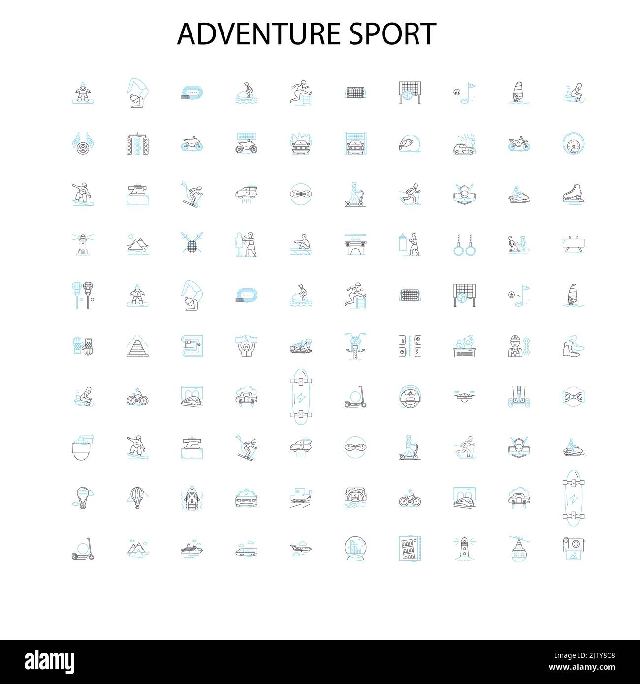 Adventure Sport Symbole, Schilder, Umrisssymbole, Konzept lineare Illustration Linie Sammlung Stock Vektor