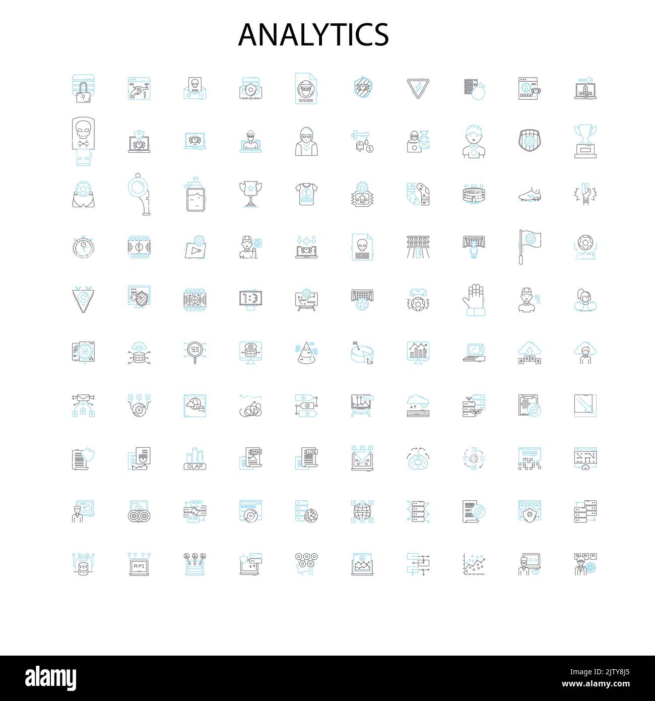 analytics Symbole, Schilder, Umrisssymbole, Konzept lineare Illustration Linie Sammlung Stock Vektor