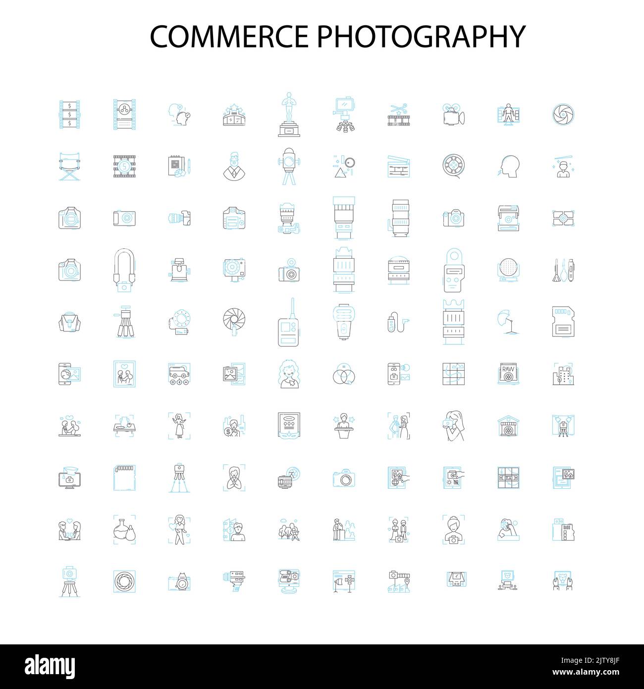 Commerce Fotografie Ikonen, Schilder, Umrisssymbole, Konzept lineare Illustration Linie Sammlung Stock Vektor
