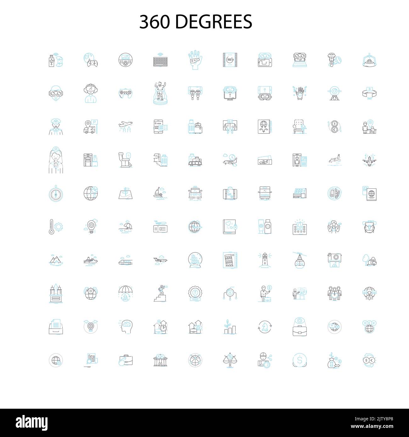 360-Grad-Symbole, Schilder, Umrisssymbole, Konzept lineare Illustration Linie Sammlung Stock Vektor