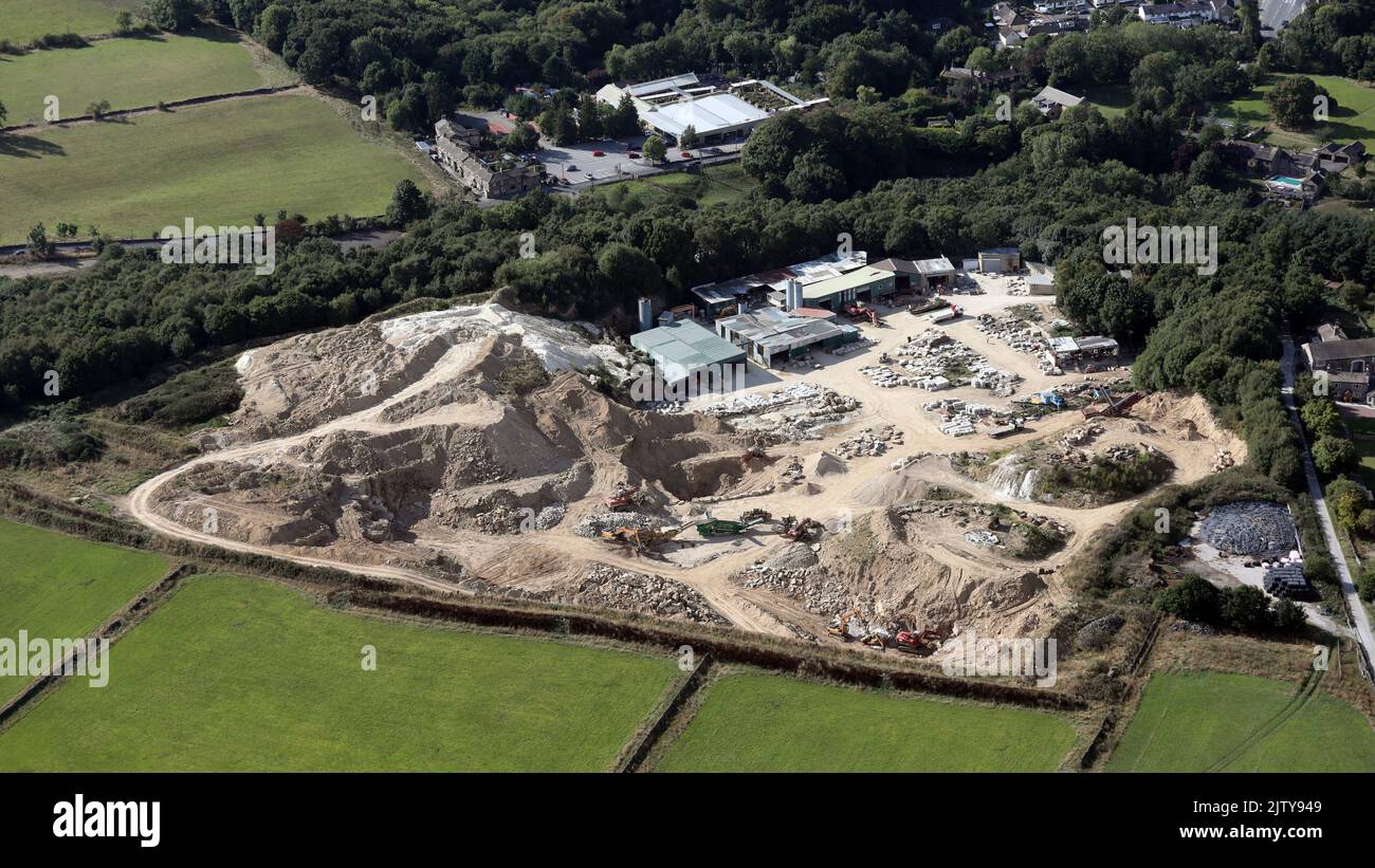 Luftaufnahme des Bank Top Quarry von M&M Yorkshire, in der Nähe von Wilsden, Bingley, West Yorkshire Stockfoto