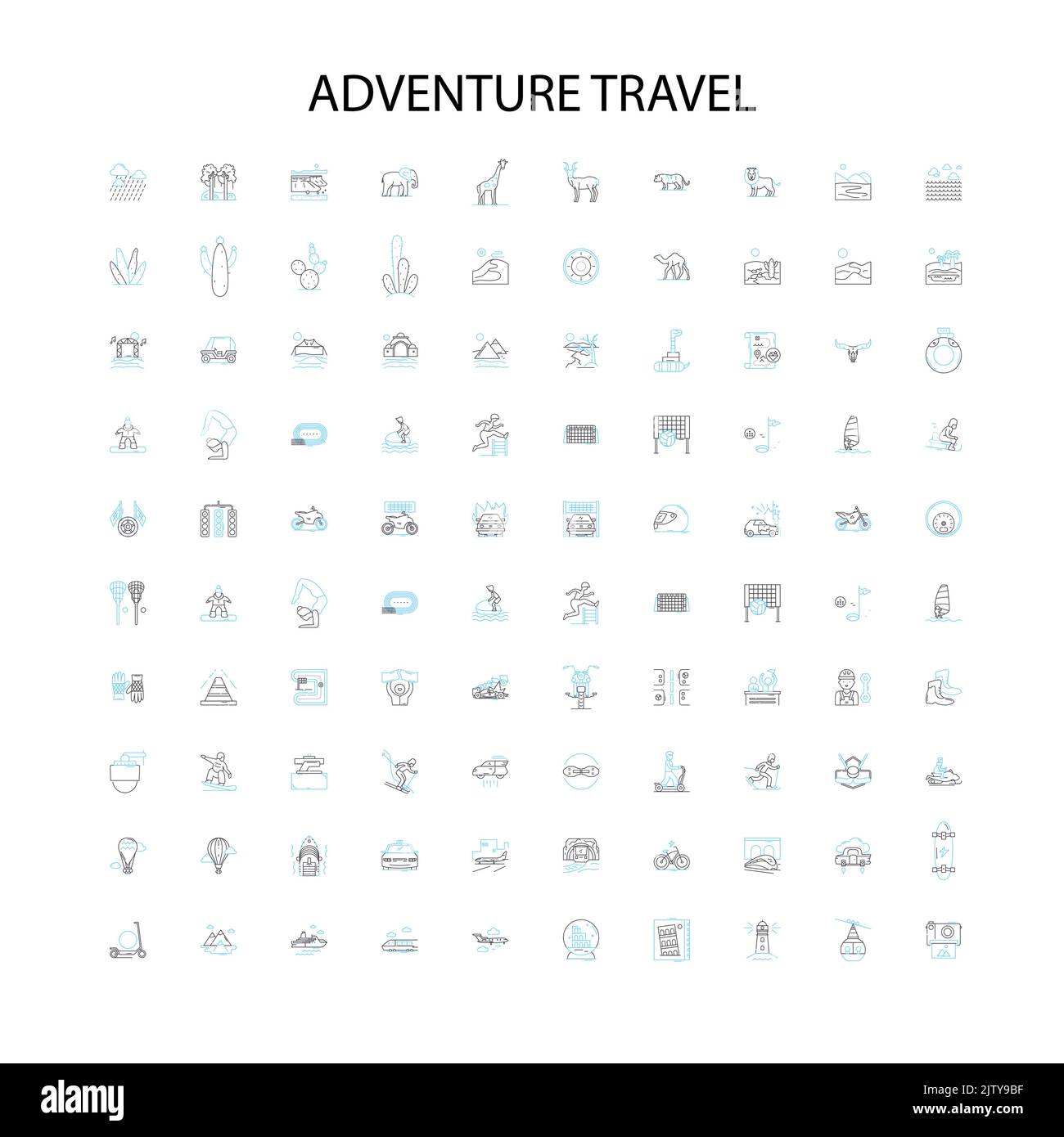 Abenteuer Reise Symbole, Schilder, Umrisssymbole, Konzept lineare Illustration Linie Sammlung Stock Vektor