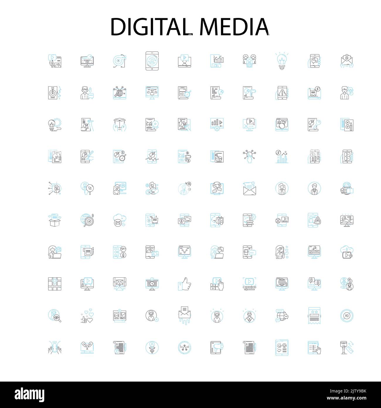 Digitale Medien Symbole, Schilder, Umrisssymbole, Konzept lineare ...