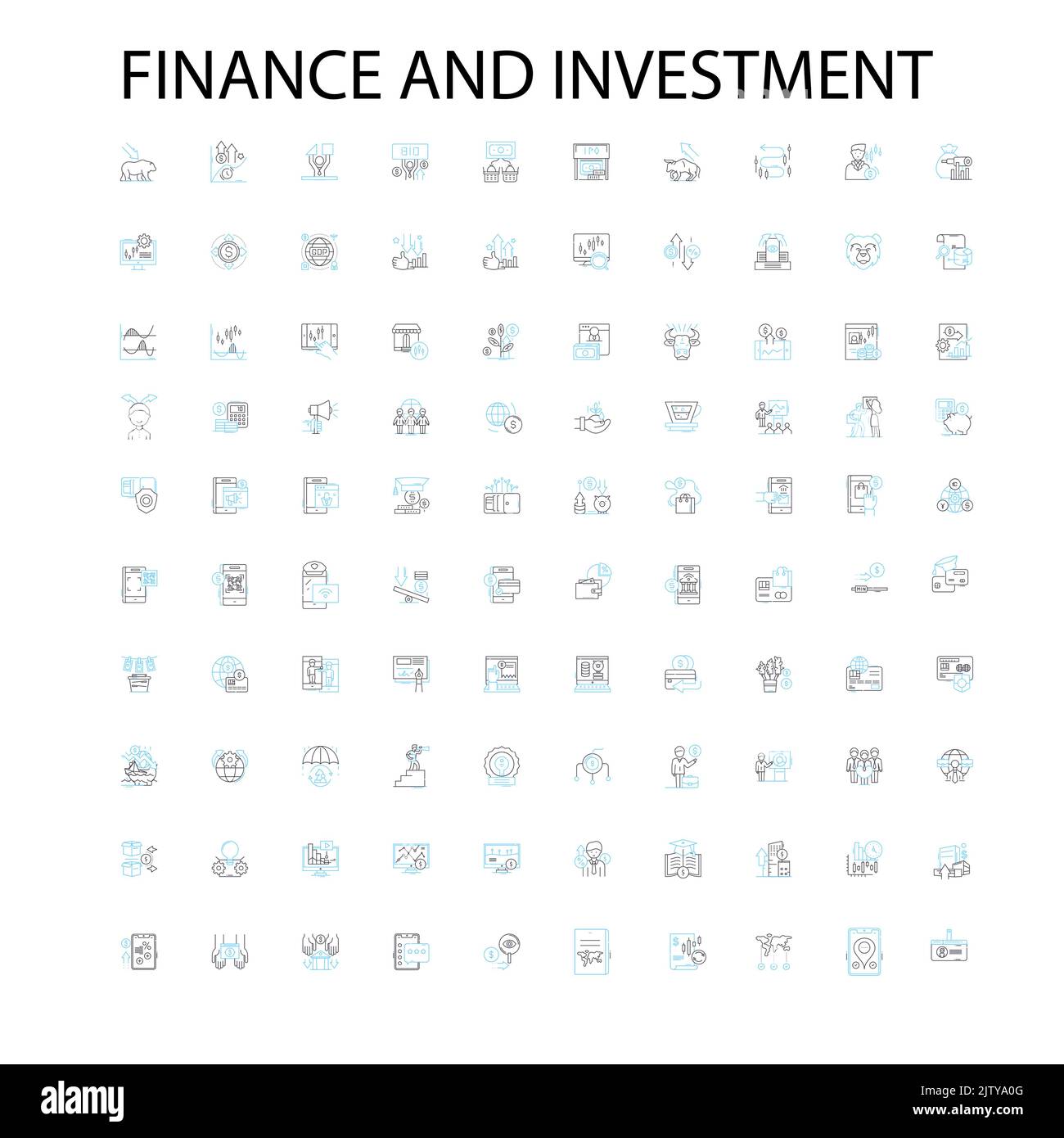 Finanz- und Investitionskonzept Symbole, Schilder, Umrisssymbole, Konzept lineare Illustration Linie Sammlung Stock Vektor