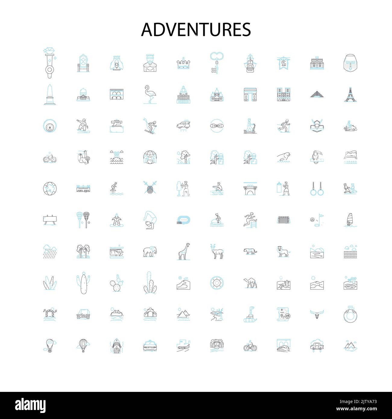 Abenteuer Symbole, Schilder, Umrisssymbole, Konzept lineare Illustration Linie Sammlung Stock Vektor