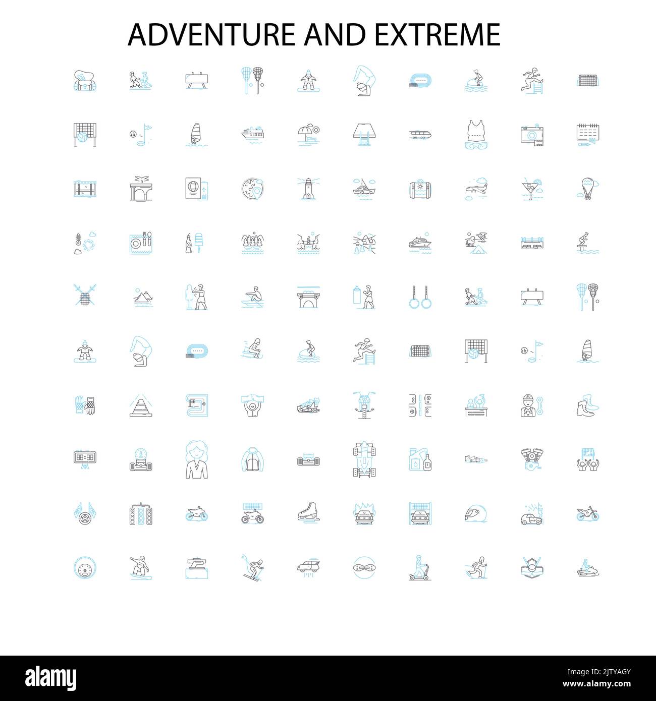 Abenteuer und extreme Symbole, Schilder, Umrisssymbole, Konzept lineare Illustration Linie Sammlung Stock Vektor
