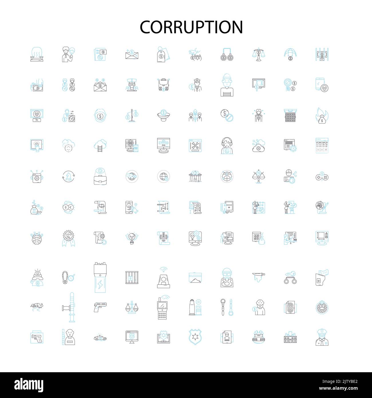 Korruption Symbole, Zeichen, Umrisssymbole, Konzept lineare Illustration Linie Sammlung Stock Vektor