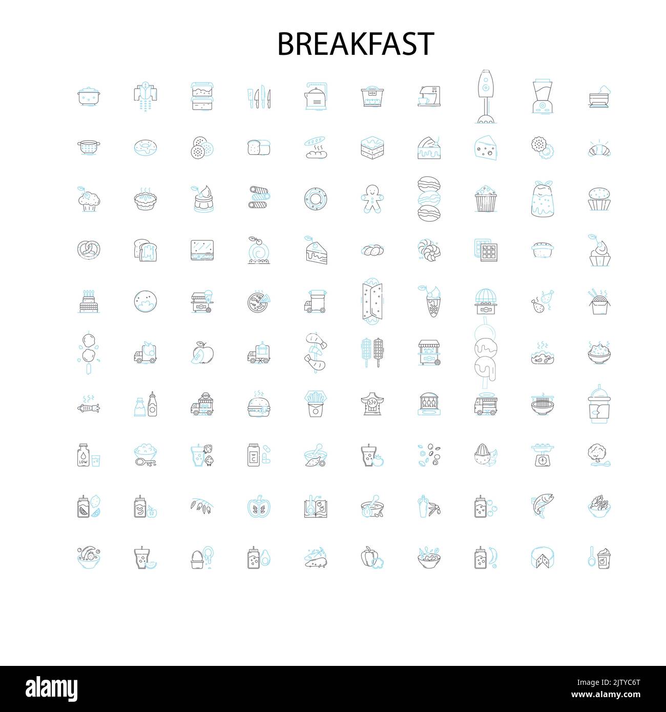 Frühstück Symbole, Schilder, Umrisssymbole, Konzept lineare Illustration Linie Sammlung Stock Vektor