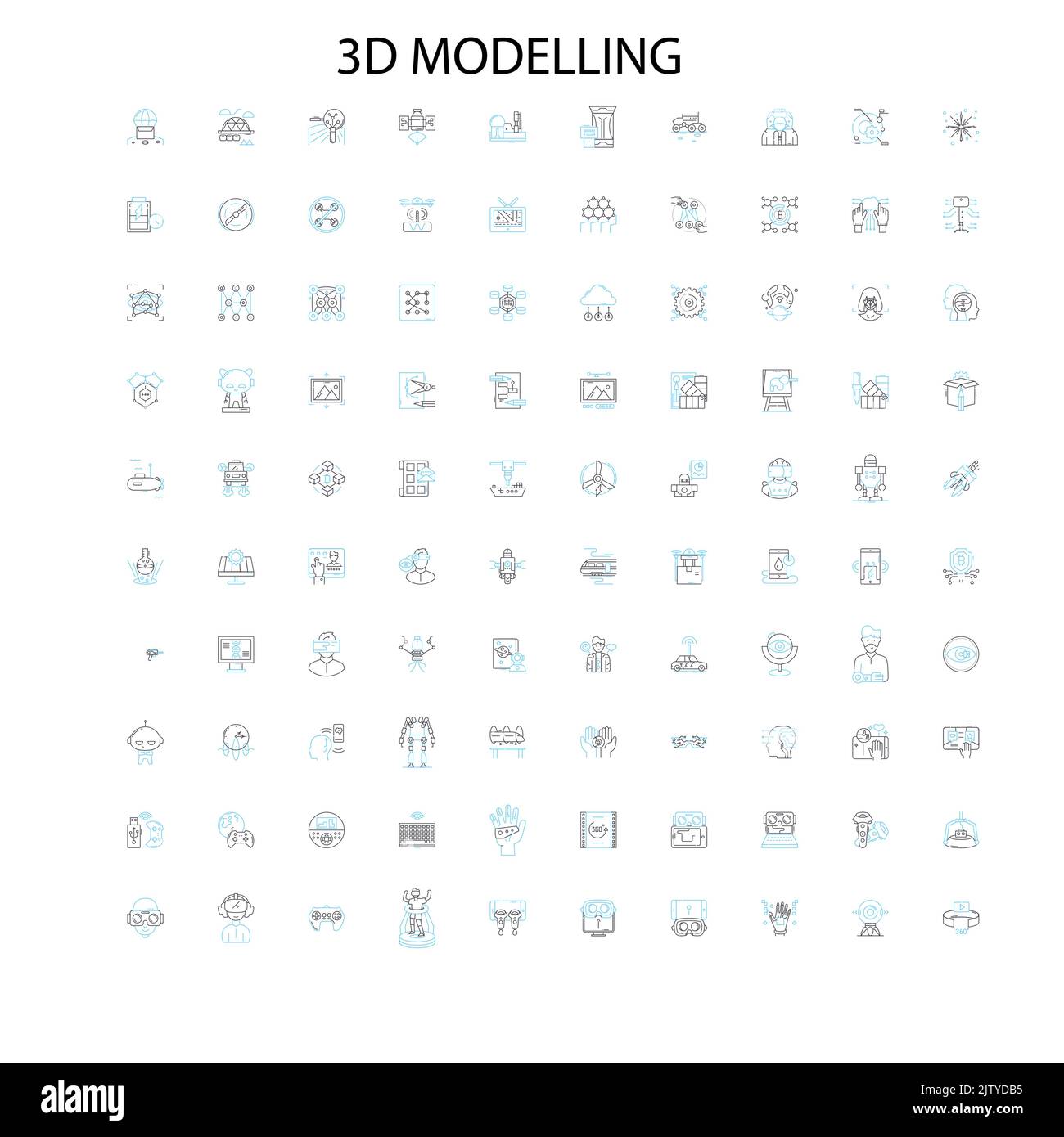 3D Modellierung Symbole, Schilder, Umrisssymbole, Konzept lineare Illustration Linie Sammlung Stock Vektor