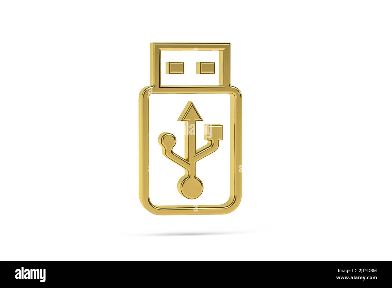 Goldenes 3D-Pendrive-Symbol isoliert auf weißem Hintergrund - 3D Render Stockfoto